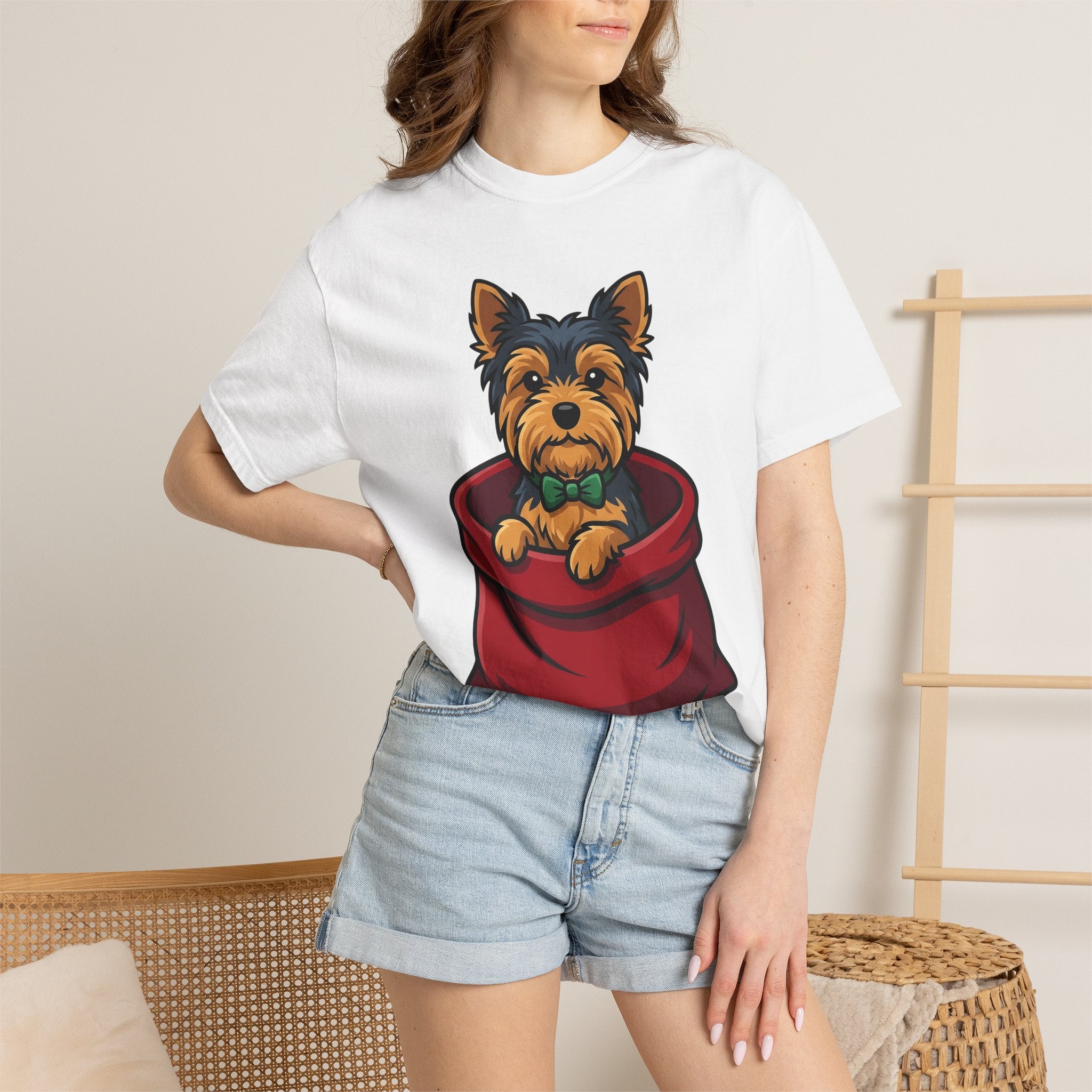 Yorkie Puppy Shirt Dog Pet Supplies Gift Women Pop Art Tee Yorkie T-Shirt Dog Fan Pop Art Tshirt Pet Accessories Graphic Manga Bowtie Tshirt