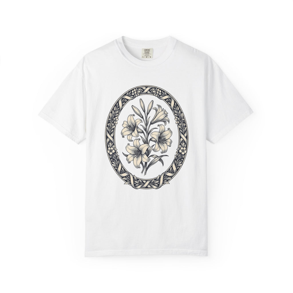 Lily Bloom Shirt Easter Flower Gift Women Botanical Art Tee Flower T-Shirt Spring Fan Floral Tshirt Botanical Illustration Retro Flower