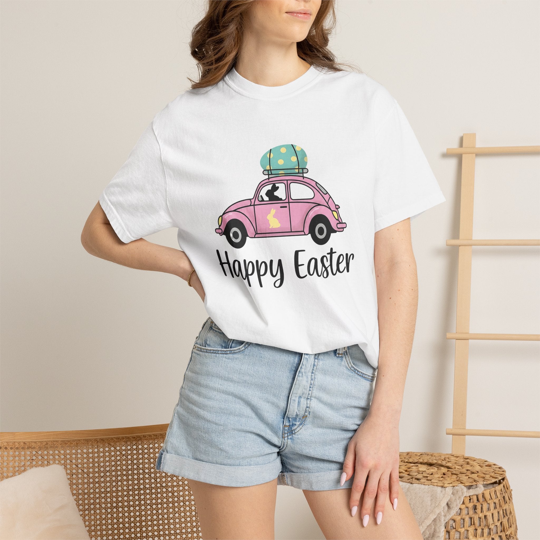 Bunny Car Shirt Easter Spring Gift Women Cute Tee Rabbit Vehicle T-Shirt Easter Fan Easter Bunny Tshirt Floral Graphic Retro Easter Egg