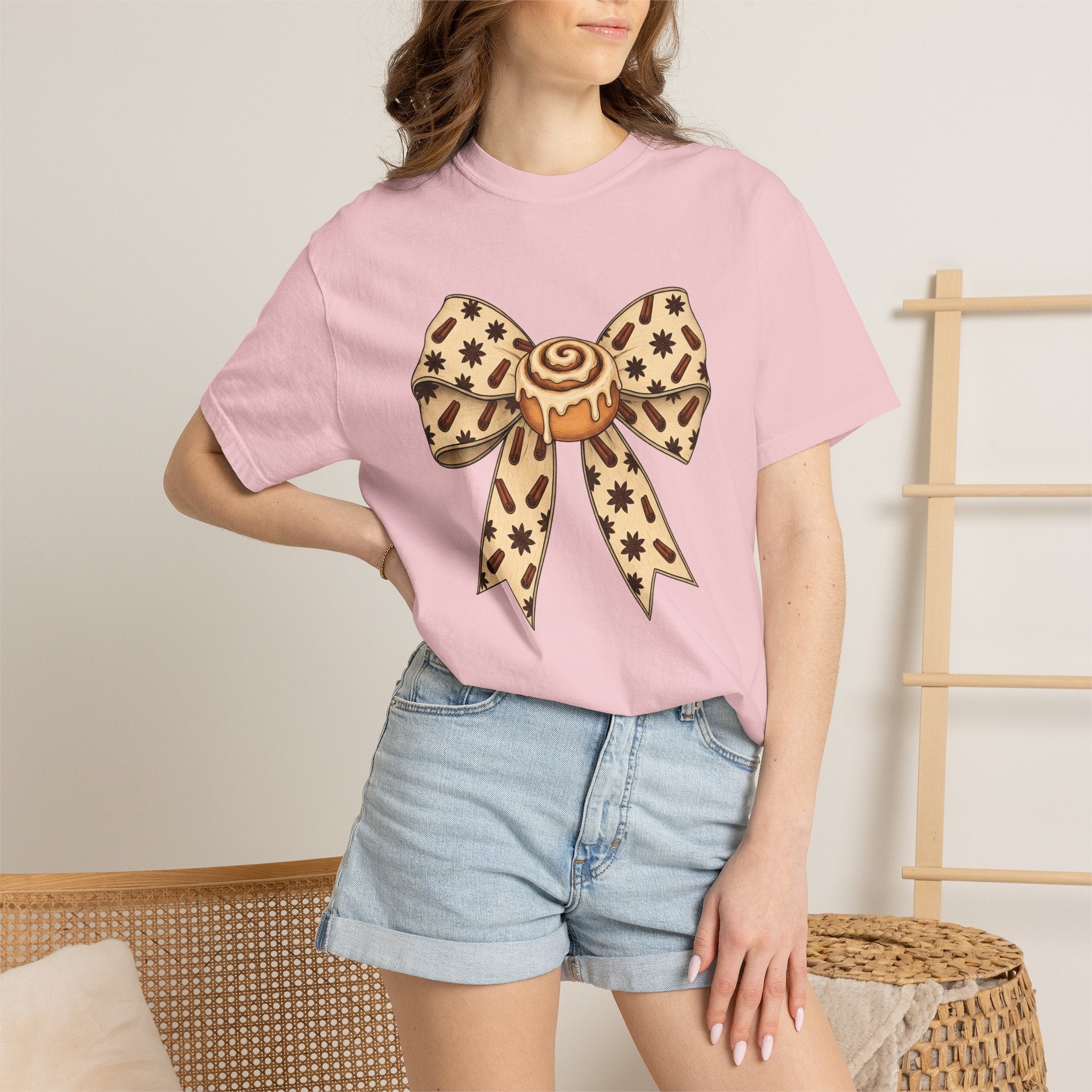 Cinnamon Twist Bow Shirt Desserts Food Gift Women Cheerful Tee Cinnamon Roll T-Shirt Pastry Fan Sweet Tshirt Foodie Graphic Sketch Spice