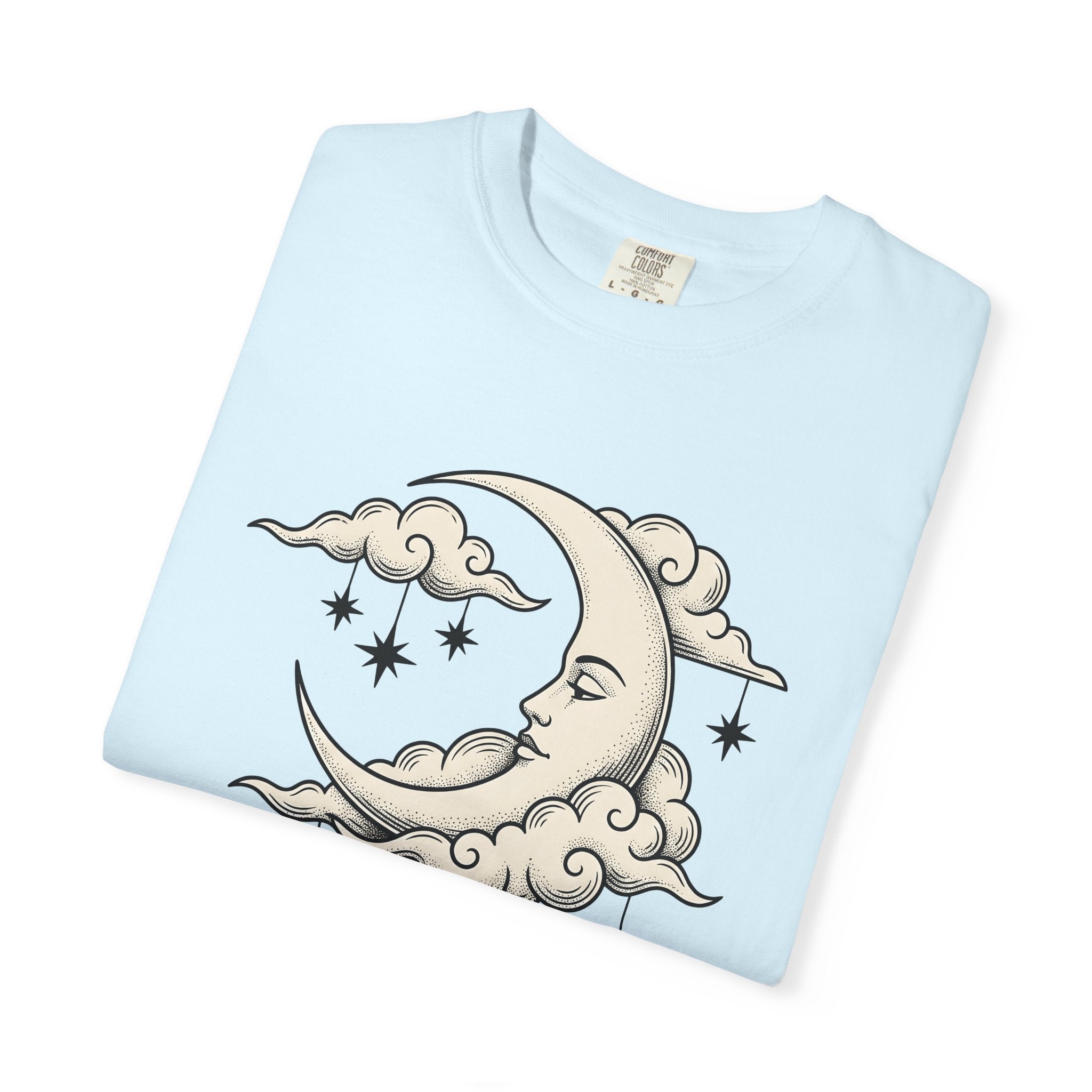 Moon Face Shirt Boho Chic Constellations Gift Women Starry Tee Lunar T-Shirt Bohemian Fan Celestial Graphic Tshirt Sketch Shining Stars