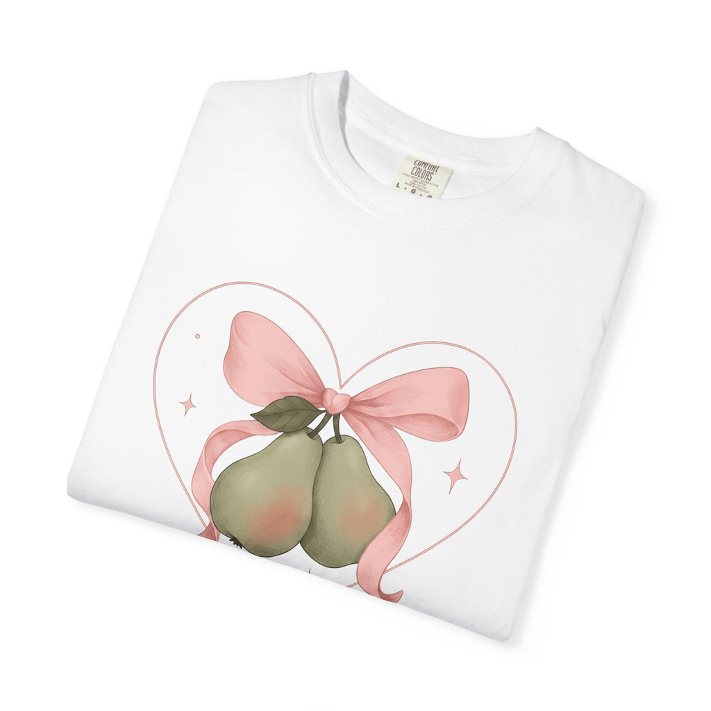 Pear Bow Shirt Cute Fruit Gift Women Kawaii Tee Bow T-Shirt Cuteness Fan Adorable Illustration Pastel Heart Tshirt