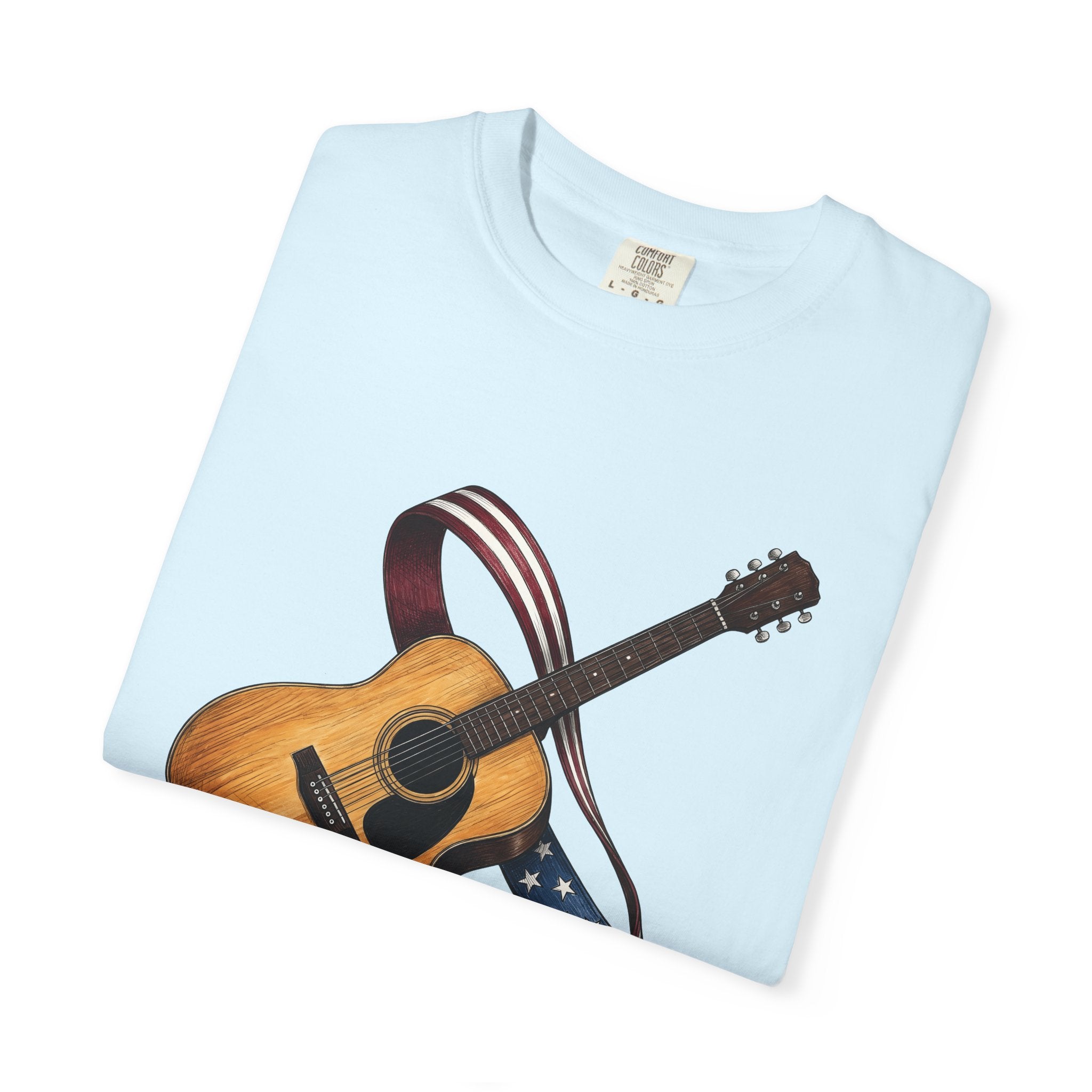 Unplugged Guitar Shirt America Instruments Gift Women Sketch Tee Acoustic Guitar T-Shirt Patriot Fan Vintage Drawing Guitar Illustration