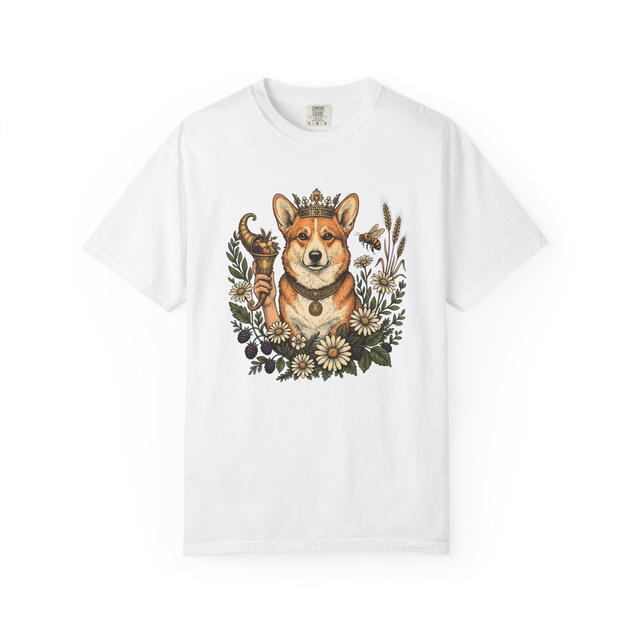 Corgi Dog Shirt Dog Floral Gift Women Vintage Tee Puppy T-Shirt Dog Fan Retro Tshirt Botanical Graphic Hand Drawn Crown Tshirt