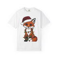 Fox Santa Hat Shirt Christmas Animal Gift Women Cartoon Tee Fox T-Shirt Xmas Fan Fox Graphic Kawaii Christmas Lights Tshirt