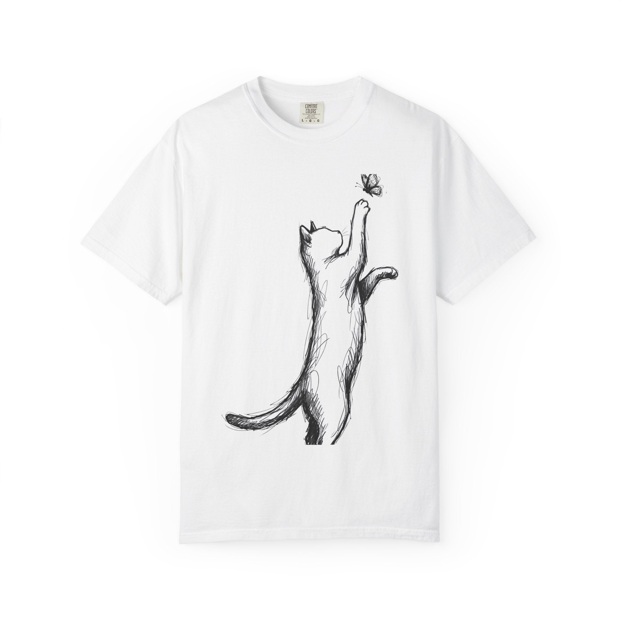 Cat Drawing Shirt Cat Wildlife Gift Women Simple Tee Kitty T-Shirt Cat Fan Feline Tshirt Wildlife Graphic Animal Doodle Bug Tshirt