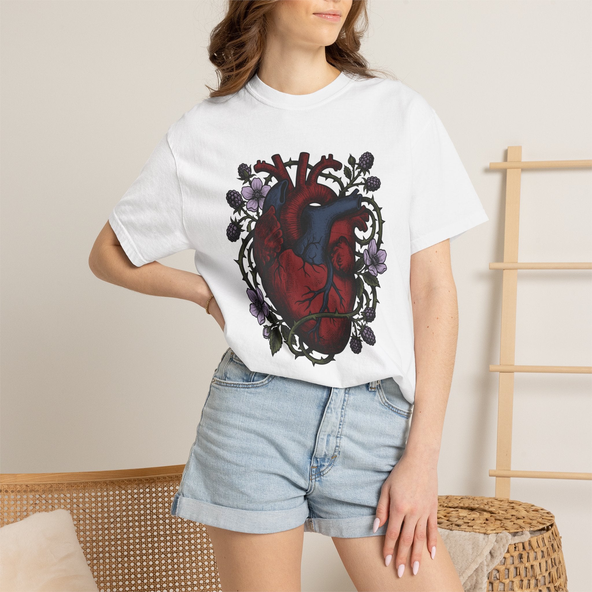 Human Heart Shirt Boho Chic Outdoors Gift Women Floral Tee Heart T-Shirt Hippie Fan Bohemian Tshirt Nature Graphic Retro Meadow Flowers