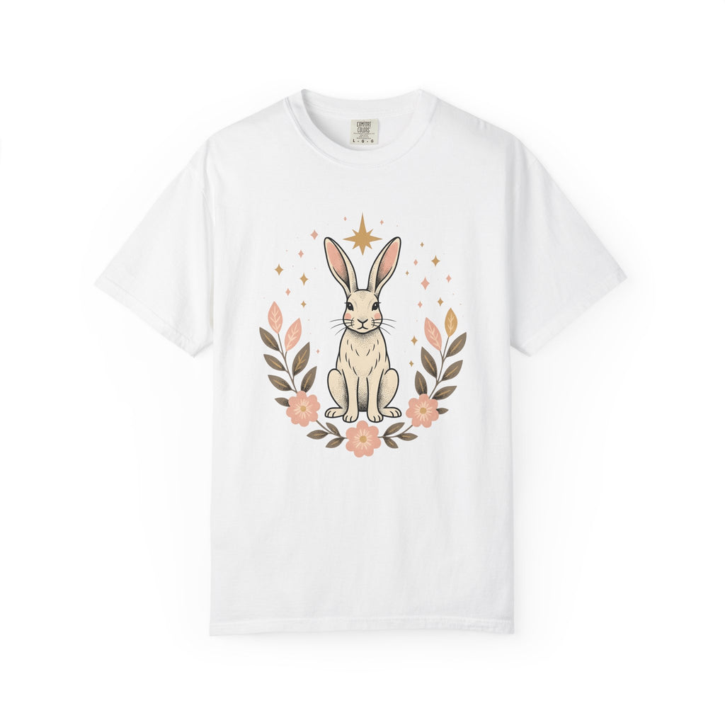Bunny Art Shirt Animals & Flowers Earth Gift Women Folk Tee Rabbit T-Shirt Floral Fan Naive Tshirt Environmental Graphic Old School Petal