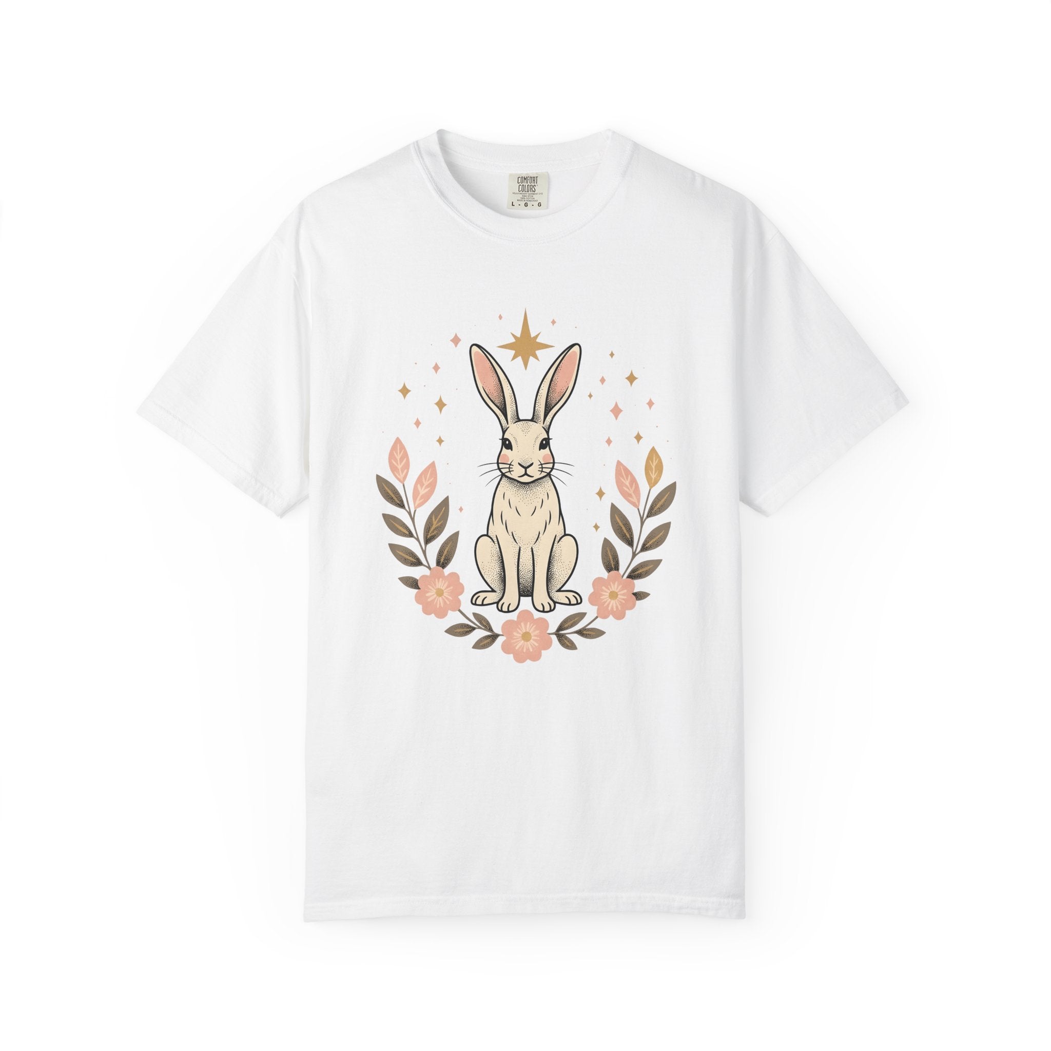 Bunny Art Shirt Animals & Flowers Earth Gift Women Folk Tee Rabbit T-Shirt Floral Fan Naive Tshirt Environmental Graphic Old School Petal