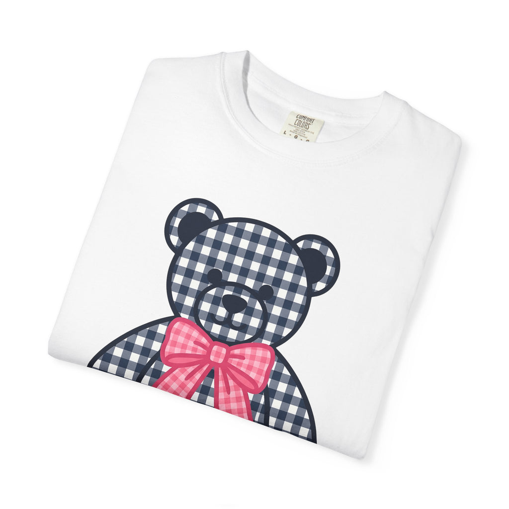 Plaid Teddy Bear Shirt Cute Animal Gift Women Kawaii Tee Teddy Bear T-Shirt Cute Fan Cartoon Tshirt Creature Graphic Minimalist Pink Bow