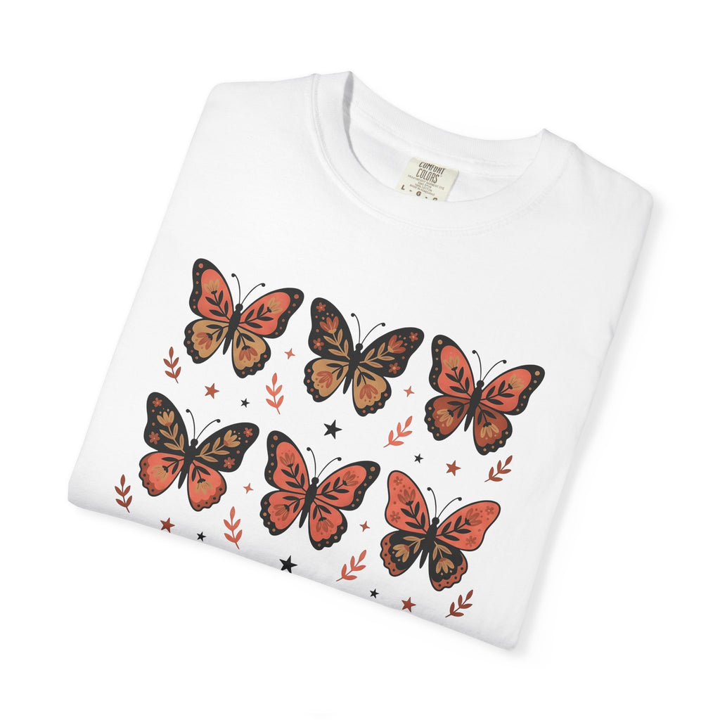 Butterfly Print Shirt Easter Garden Gift Women Folk Tee Butterfly T-Shirt Easter Fan Traditional Tshirt Yard Graphic Heritage Glimmer Tshirt