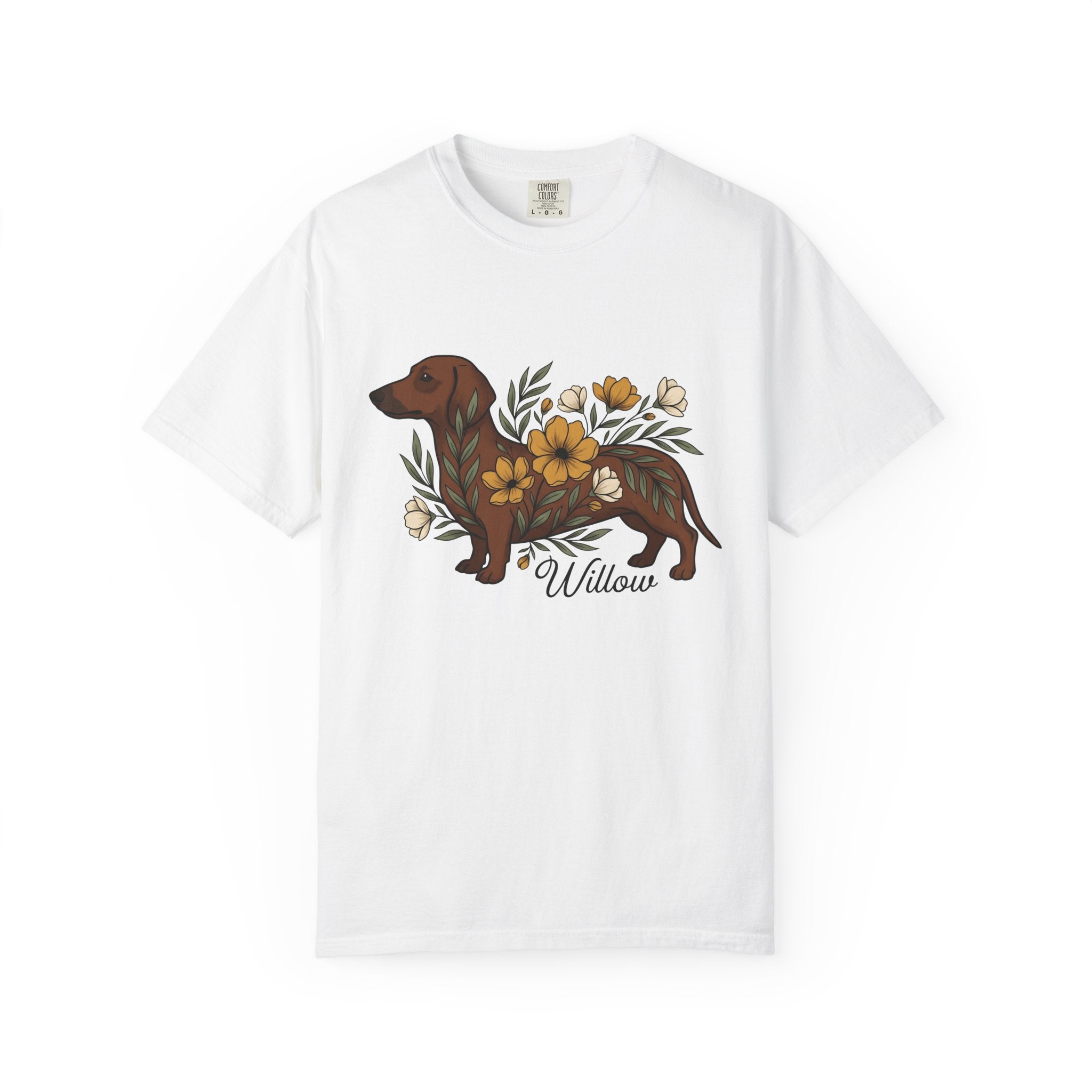 Dachshund Hound Shirt Dog Bouquet Gift Women Vintage Tee Wiener Dog T-Shirt Dog Fan Doxie Tshirt Floral Graphic Cartoon Blossom Tshirt