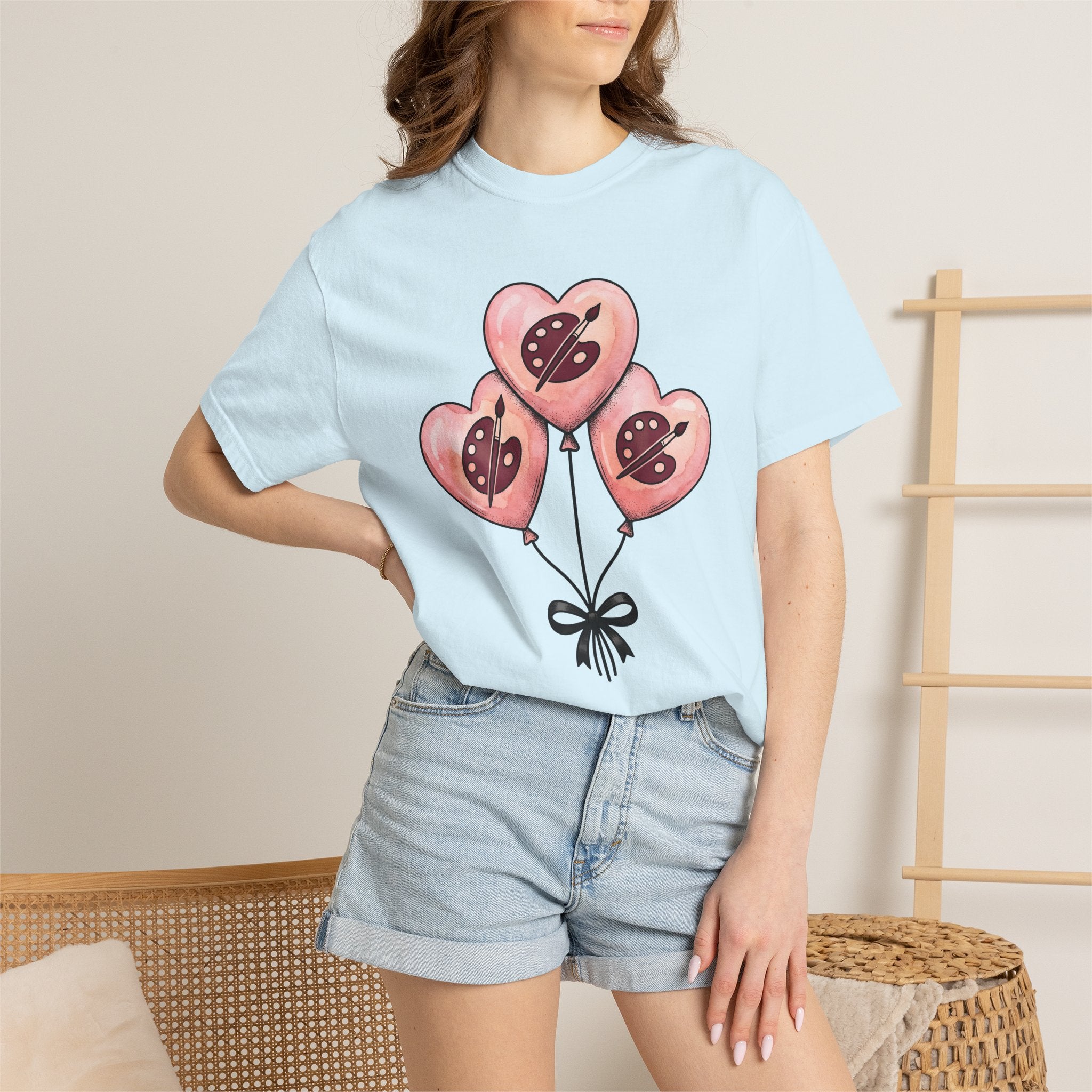 Heart Balloons Shirt Cute Art Gift Women Watercolor Tee Balloon Bouquet T-Shirt Kawaii Fan Watercolour Tshirt Artistic Graphic Hand Drawn