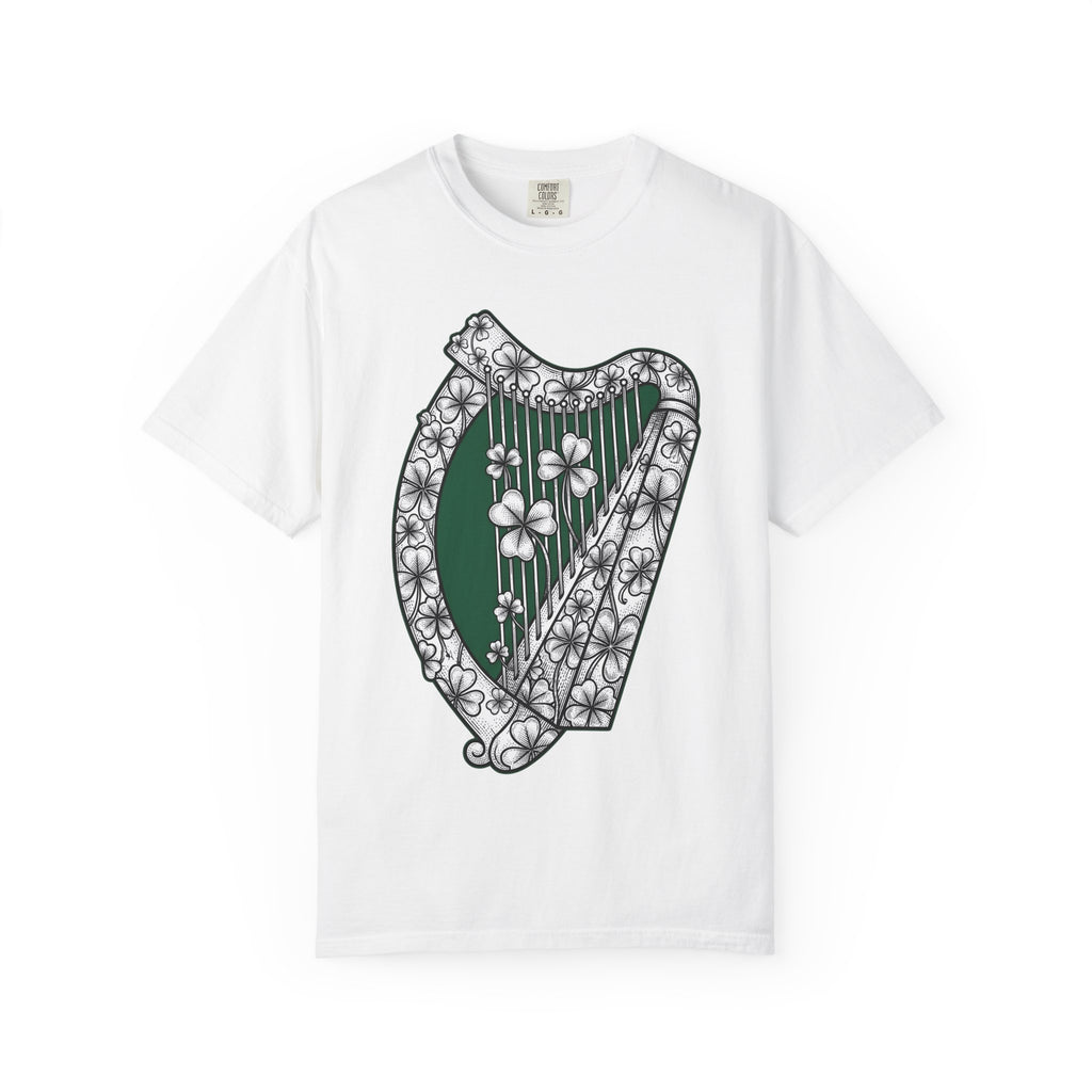 Shamrock Harp Shirt St Patrick's Day Gaelic Gift Women Line Art Tee Harp T-Shirt Patrick's Day Fan Celtic Graphic Tshirt Hand Drawn Clover