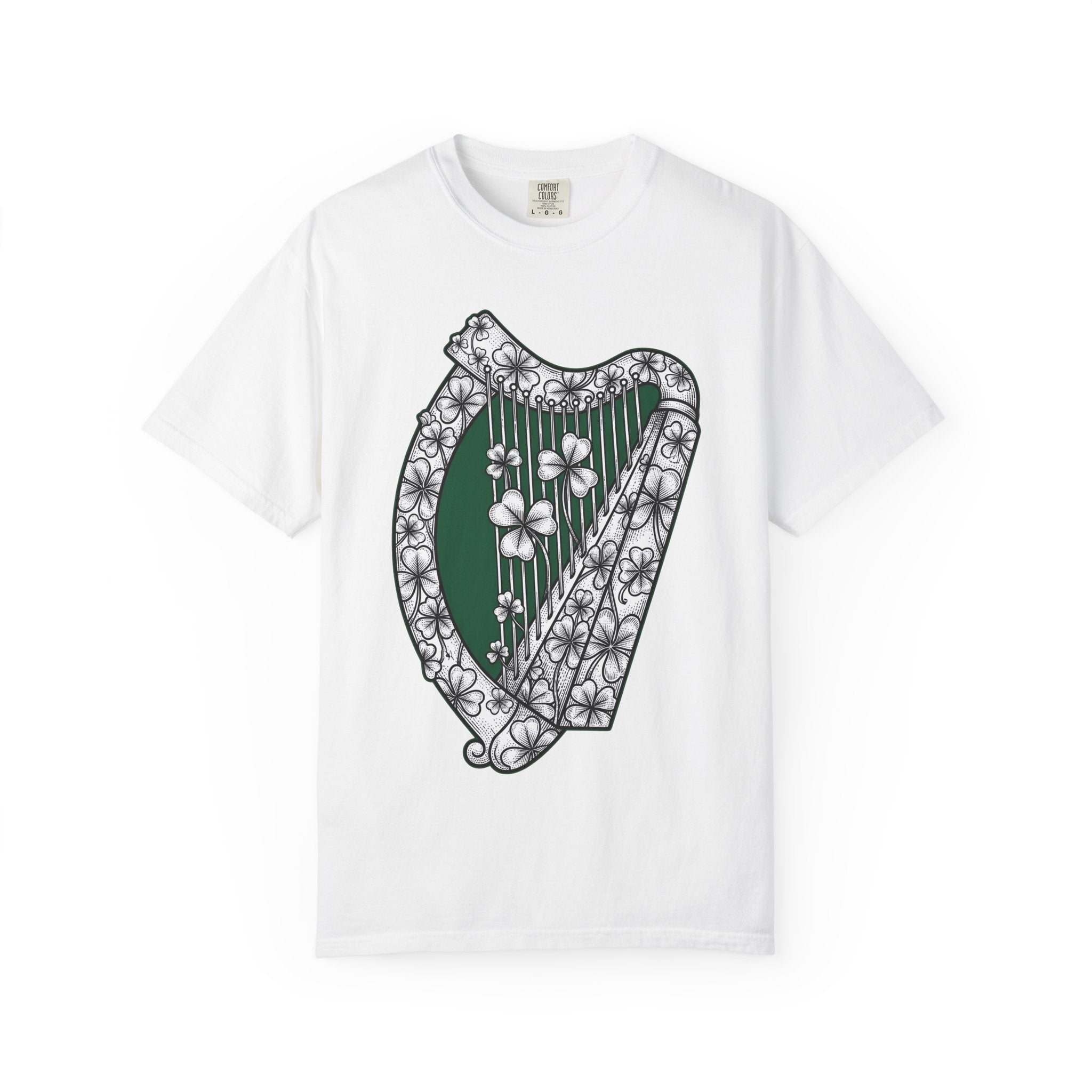 Shamrock Harp Shirt St Patrick's Day Gaelic Gift Women Line Art Tee Harp T-Shirt Patrick's Day Fan Celtic Graphic Tshirt Hand Drawn Clover