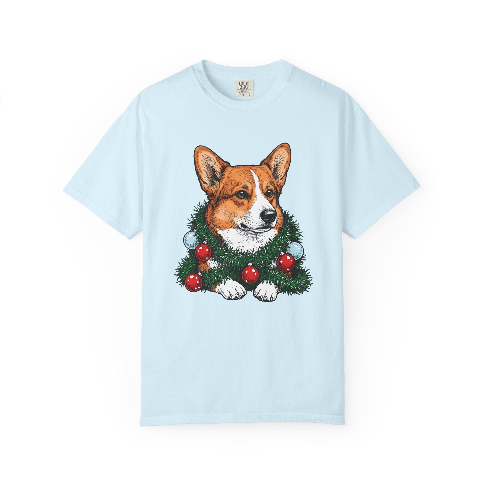 Corgi Pet Shirt Dog Yuletide Gift Women Line Art Tee Puppy T-Shirt Dog Fan Minimalist Tshirt Christmas Graphic Cartoon Festive Wreath Tshirt