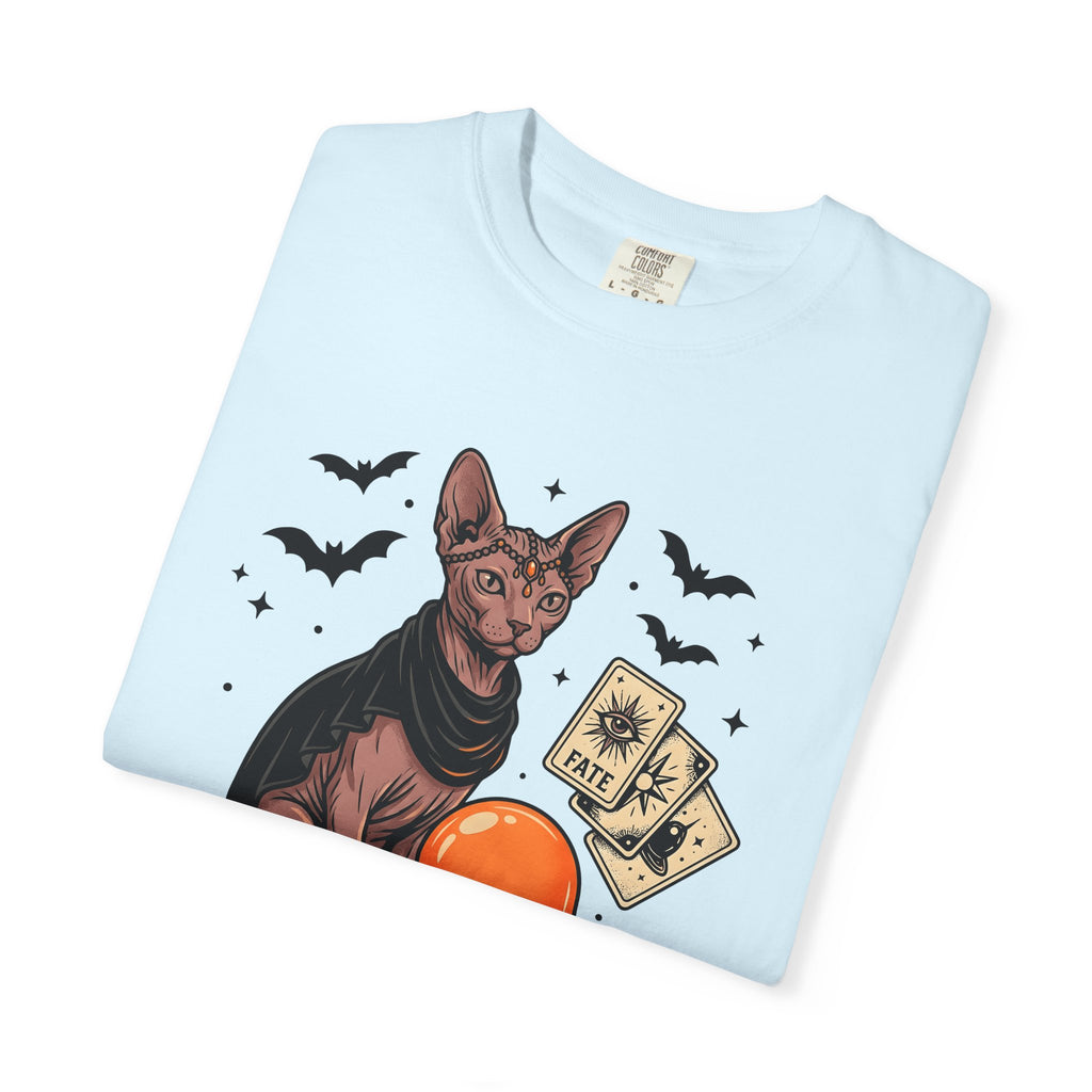 Hairless Cat Shirt Halloween Mysticism Gift Women Spooky Tee Sphynx T-Shirt Horror Fan Occult Graphic Tshirt Antique Magic Orb Tshirt