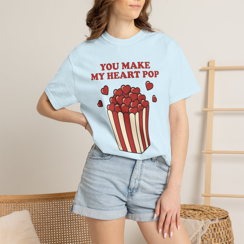 Heart Popcorn Shirt St. Valentine's Day Couples Gift Women Cartoon Tee Popcorn T-Shirt Valentine Fan Comic Tshirt Partner Graphic Retro