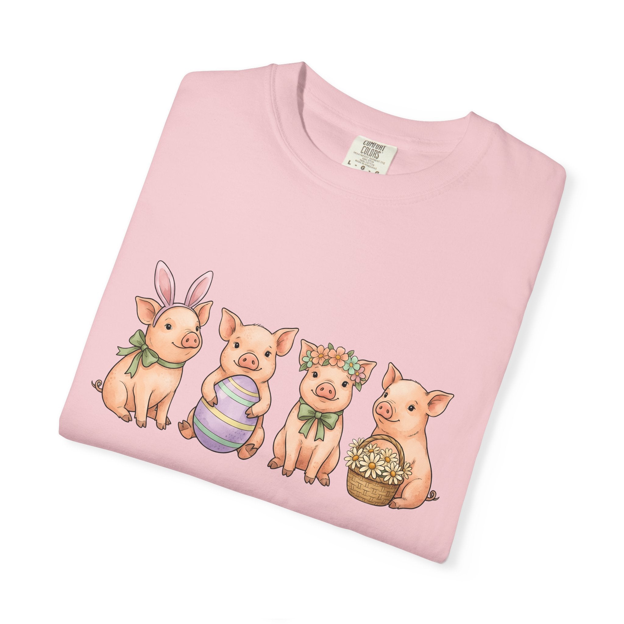 Pig Pack Shirt Easter Beasts Gift Women Lovable Tee Piggy T-Shirt Easter Fan Cute Tshirt Creature Graphic Line Art Decorated Egg Tshirt