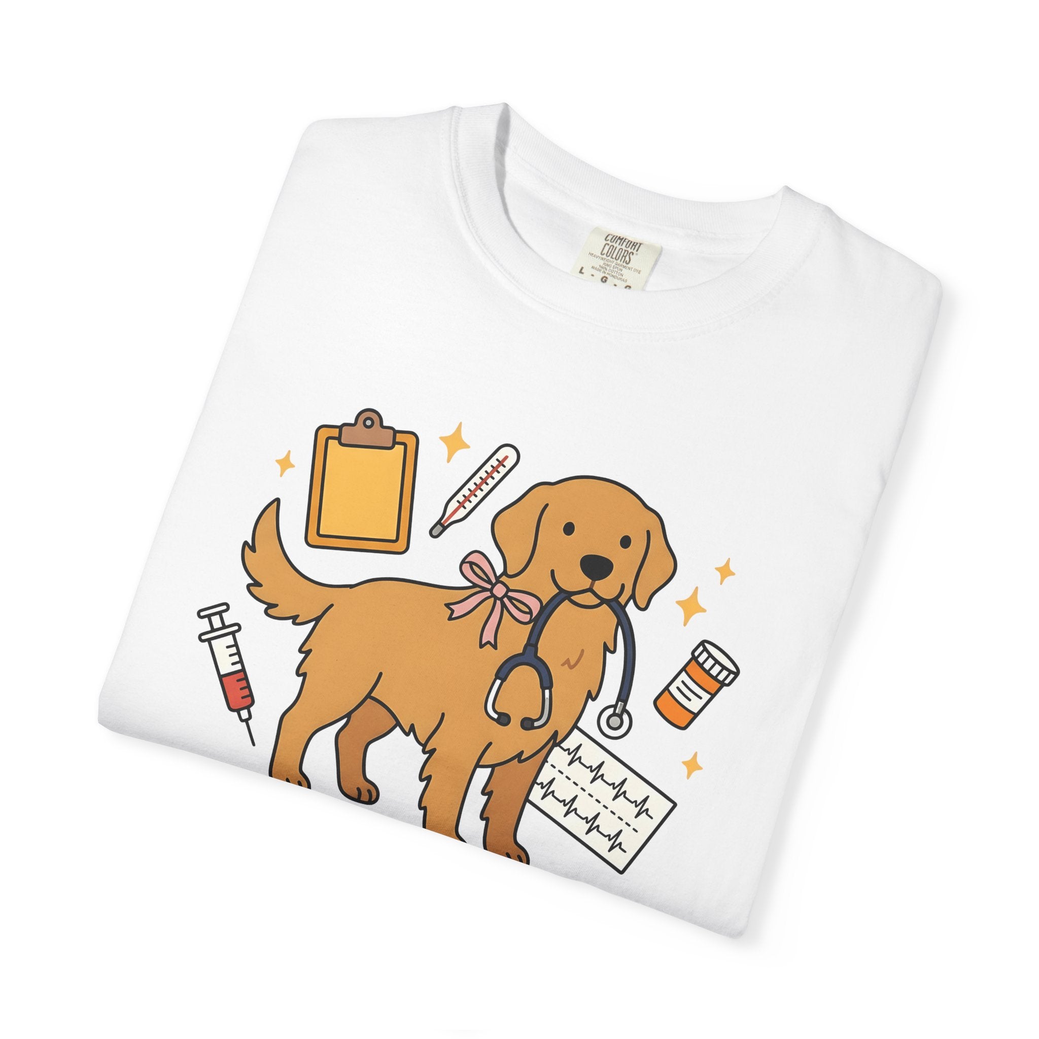 Retriever Dog Shirt Nurse Puppy Fan Gift Women Hand Drawn Tee Dog T-Shirt Healthcare Enthusiast Illustrated Graphic Dog Minimalist Vet