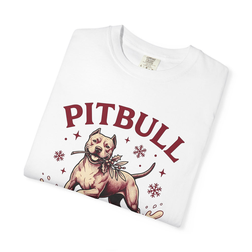 Pitbull Dog Shirt Dog Christmas Gift Women Vintage Tee Pibble T-Shirt Dog Fan American Bully Tshirt Xmas Graphic Hand Drawn Snowflake Tshirt