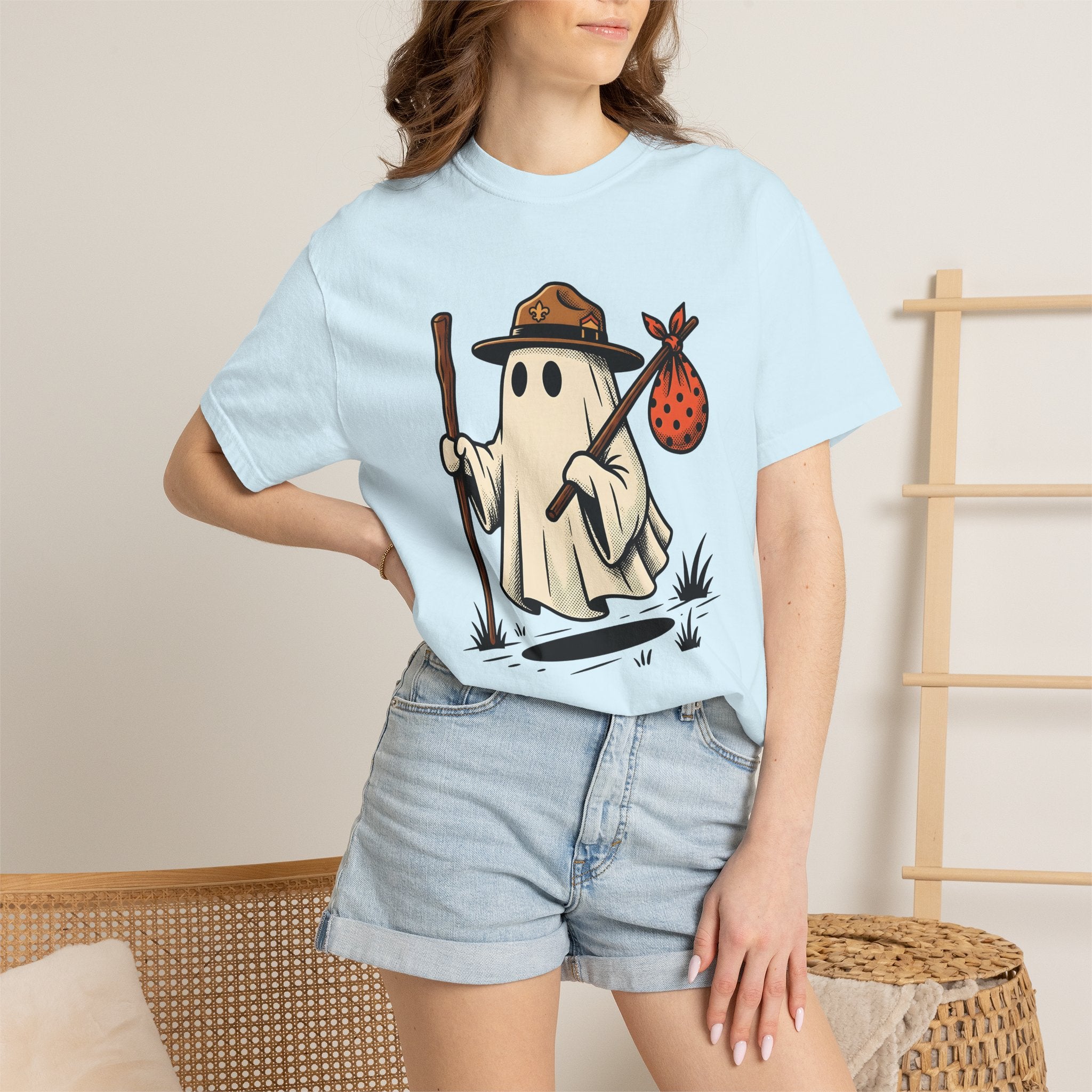 Ghost Camper Shirt Funny Halloween Gift Women Cartoon Tee Campervan T-Shirt Humor Fan Comic Tshirt Spooky Graphic Vintage Scout Hat Tshirt