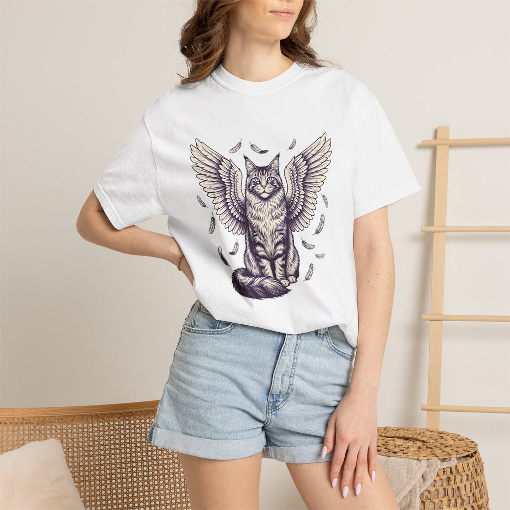 Guardian Cat Shirt Cat Magical Gift Women Cartoon Tee Kitty T-Shirt Feline Fan Comic Tshirt Mystical Graphic Distressed Quills Tshirt