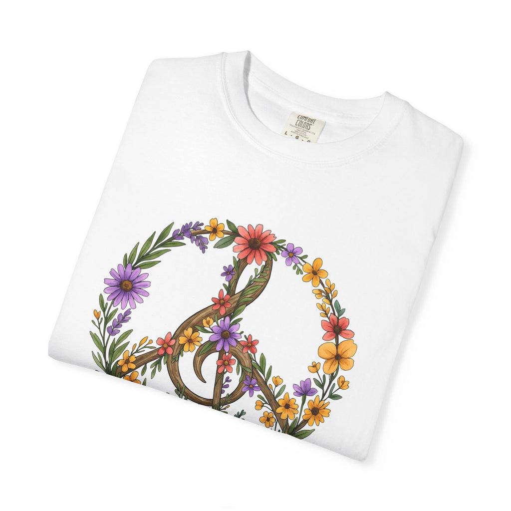 Peace Hand Flowers Shirt Boho Chic Vintage Gift Women Folk Tee Hand Flowers T-Shirt Bohemian Fan Folk Art Tshirt Retro Graphic Brush Stroke