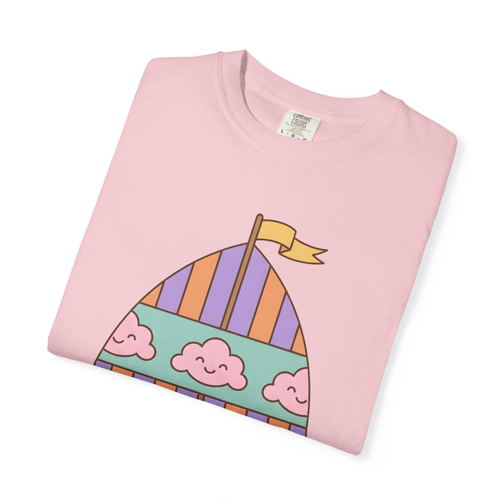 Sailboat Drawing Shirt Cute Ocean Gift Women Cartoon Tee Boat T-Shirt Kawaii Fan Sailing Graphic Tshirt Hand Drawn Cheerful Clouds Tshirt