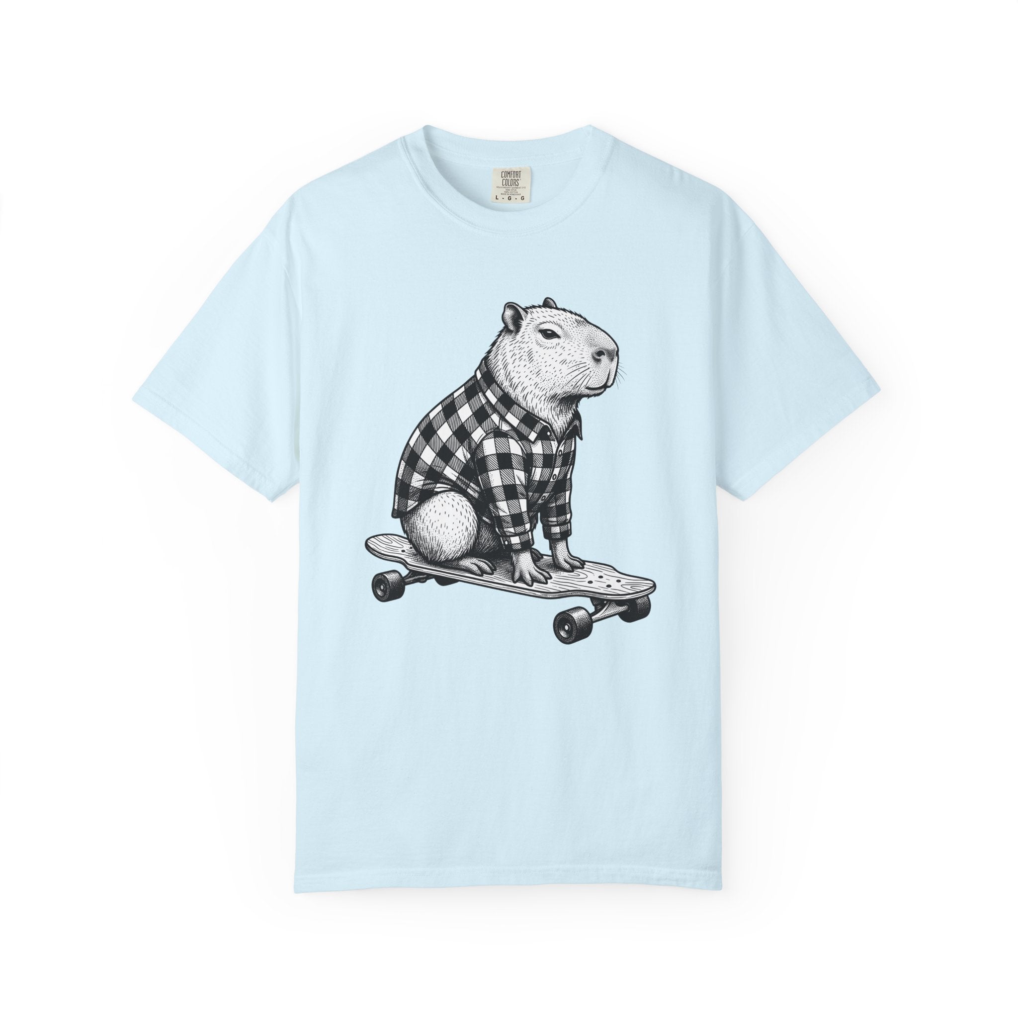 Capybara Skateboard Shirt Animals Comedy Gift Women Doodle Tee Rodent T-Shirt Wildlife Fan Cartoon Tshirt Humor Graphic Classic Plaid