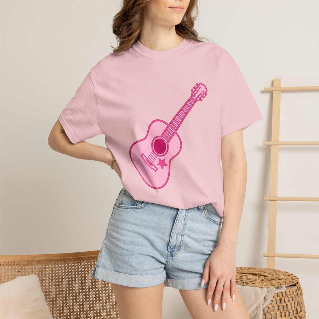 Acoustic Guitar Shirt Cowgirl Tunes Gift Women Flat Tee Guitar T-Shirt Cowboy Fan Flat Design Tshirt Melody Graphic Old School Star Tshirt