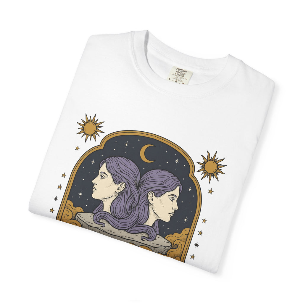 Gemini Twins Shirt Boho Chic Horoscope Gift Women Mystical Tee Zodiac T-Shirt Bohemian Enthusiast Magical Tshirt Astrology Graphic Retro