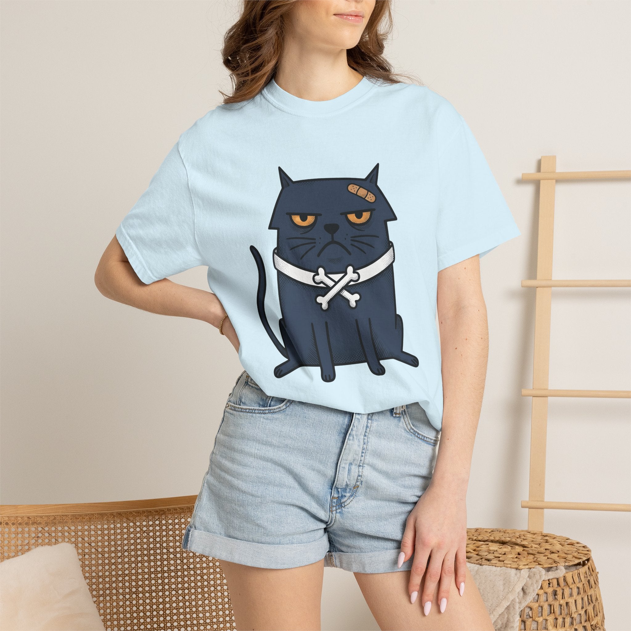 Angry Cat Shirt Cat Joke Gift Women Comic Tee Kitty T-Shirt Feline Fan Cartoon Tshirt Humor Graphic Vintage Plaster Tshirt