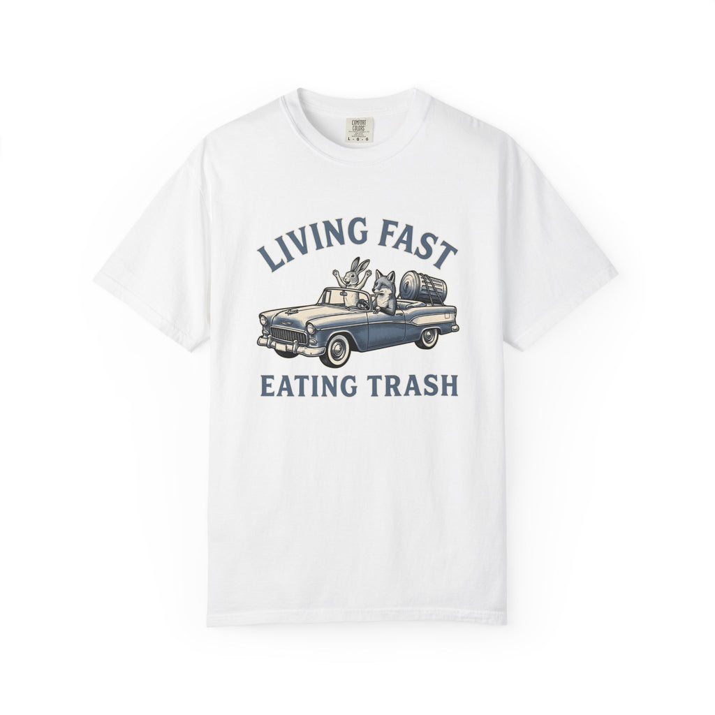 Fox Rabbit Automobile Shirt Animal Joke Gift Women Hand Drawn Tee Car T-Shirt Pet Fan Illustrated Graphic Cartoon Trash Bin Tshirt