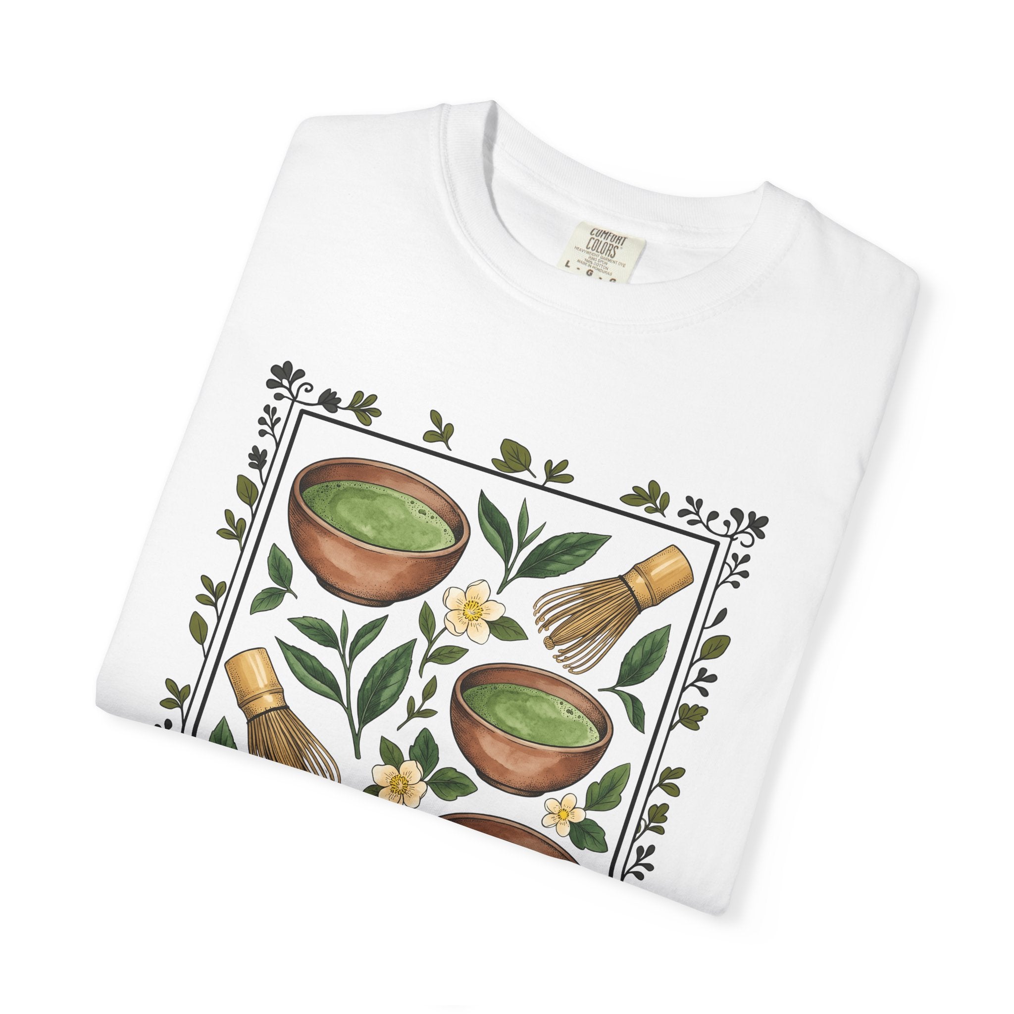 Green Tea Bowls Shirt Drinks Cuisine Gift Women Floral Tee Tea Bowls T-Shirt Beverage Fan Tea Tshirt Food Graphic Retro Bamboo Whisk Tshirt