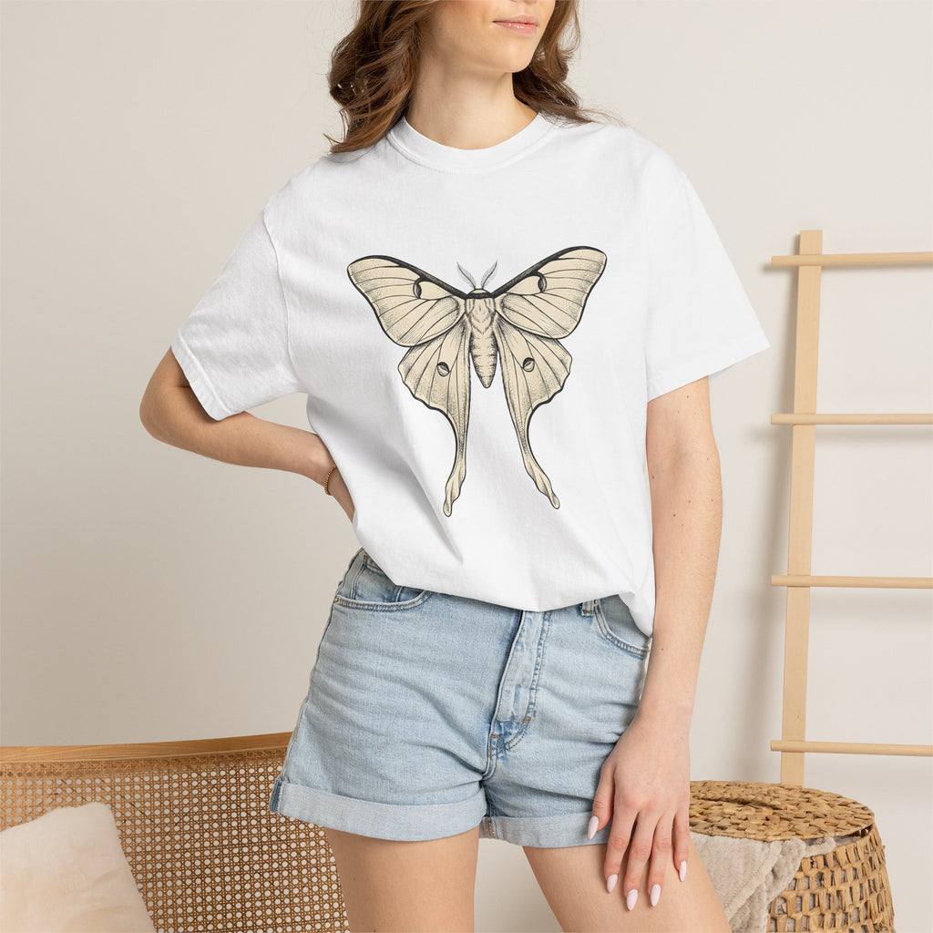 Luna Insect Shirt Moth Plants Gift Women Drawing Tee Moth T-Shirt Moth Fan Illustrated Graphic Tshirt Hand Drawn Insect Wings Tshirt