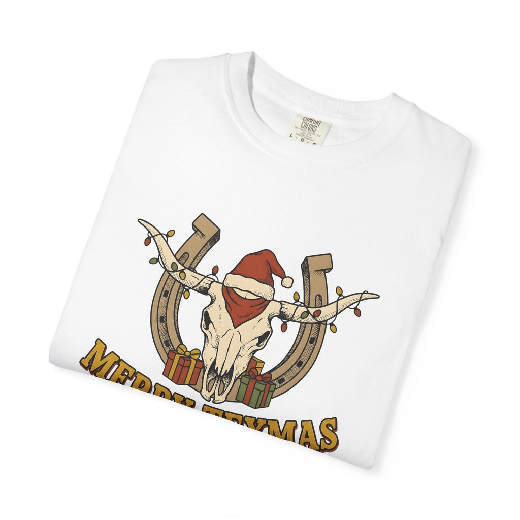 Bull Skull Shirt Christmas Rodeo Gift Women Tribal Tee Cow Skull T-Shirt Xmas Fan Native Tshirt Rodeo Graphic Country Western Horseshoe