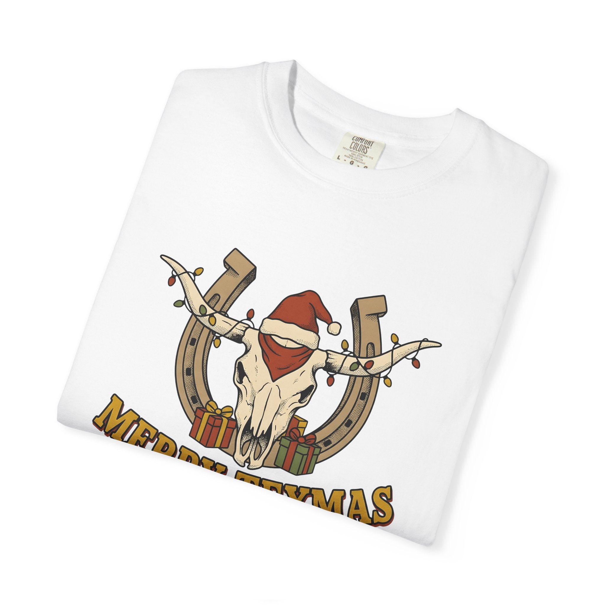 Bull Skull Shirt Christmas Rodeo Gift Women Tribal Tee Cow Skull T-Shirt Xmas Fan Native Tshirt Rodeo Graphic Country Western Horseshoe
