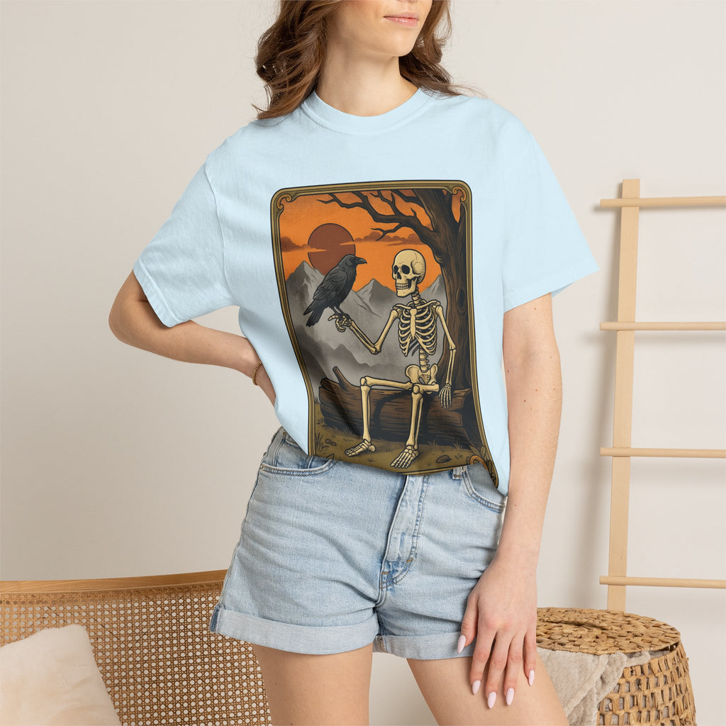 Skeleton Crow Shirt Boho Chic Paranormal Gift Women Sketch Tee Crow T-Shirt Bohemian Fan Doodle Tshirt Supernatural Graphic Divination