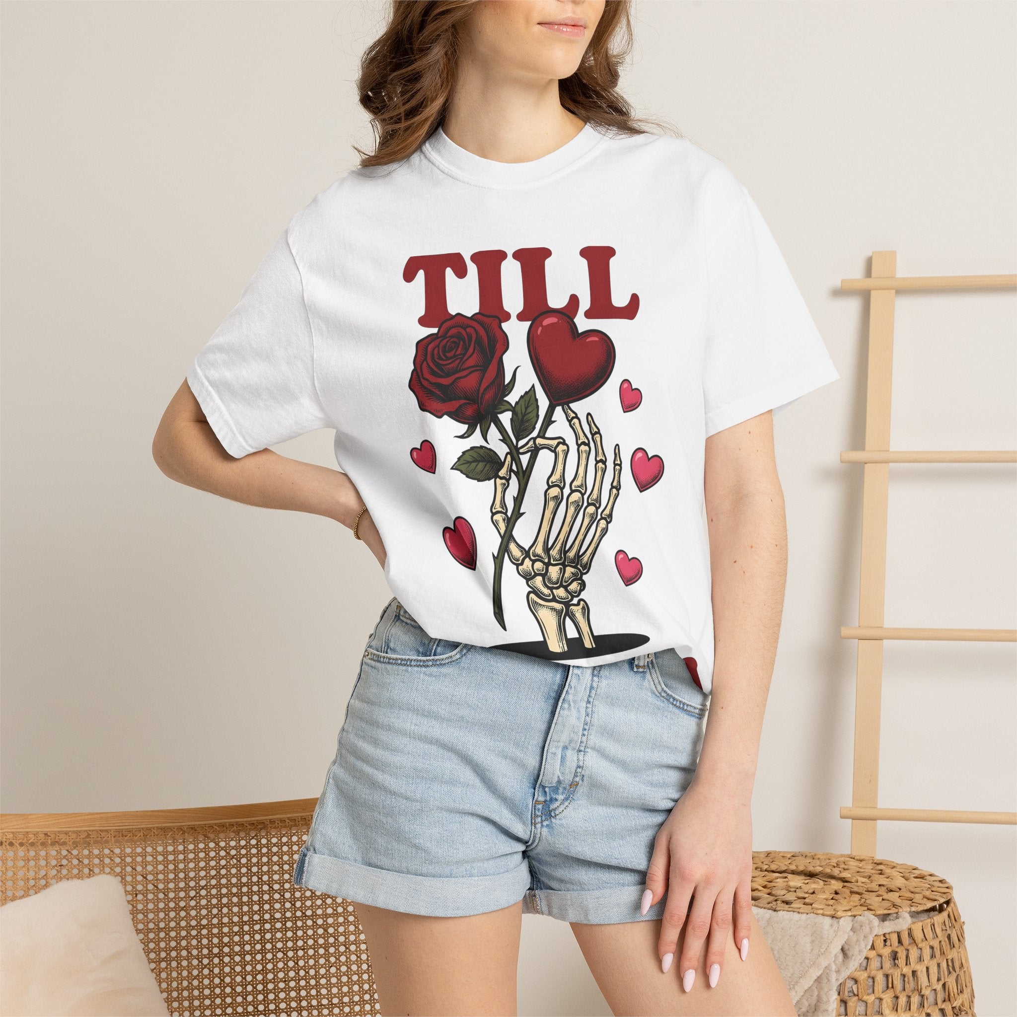 Skeleton Fingers Rose Shirt St. Valentine's Day Macabre Gift Women Linework Tee Bone Rose T-Shirt Valentine Fan Hand Drawn Tshirt Dark