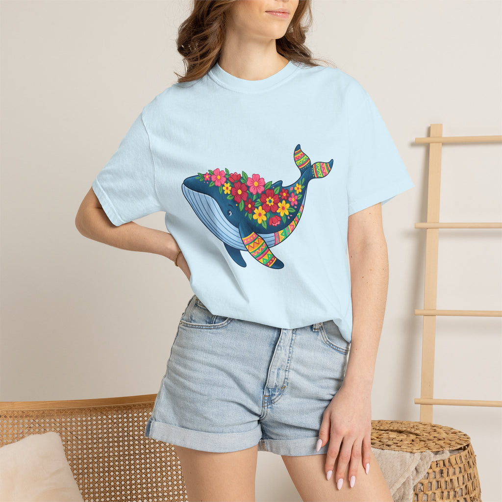 Whale Flower Shirt Animals & Flowers Sea Gift Women Hippie Tee Whale T-Shirt Wildlife Fan Boho Tshirt Ocean Graphic Vibrant Design Tshirt