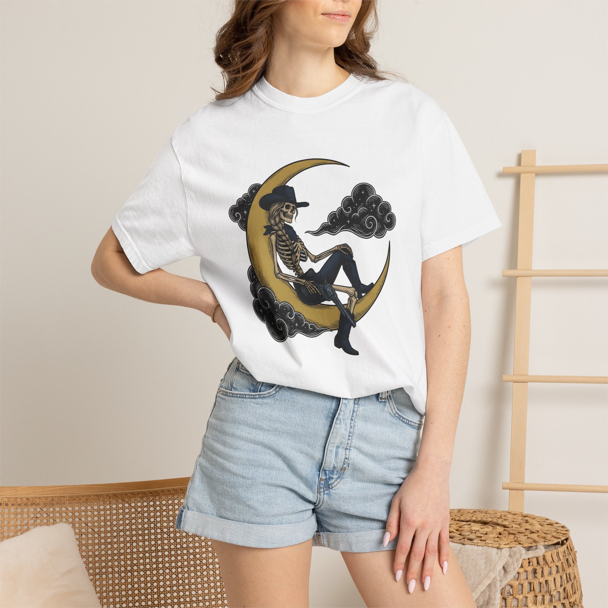 Skeleton Cowgirl Shirt Cowgirl Western Gift Women Tattoo Tee Skelly T-Shirt Rodeo Fan Ink Tshirt Cowboy Graphic Vintage Crescent Moon Tshirt