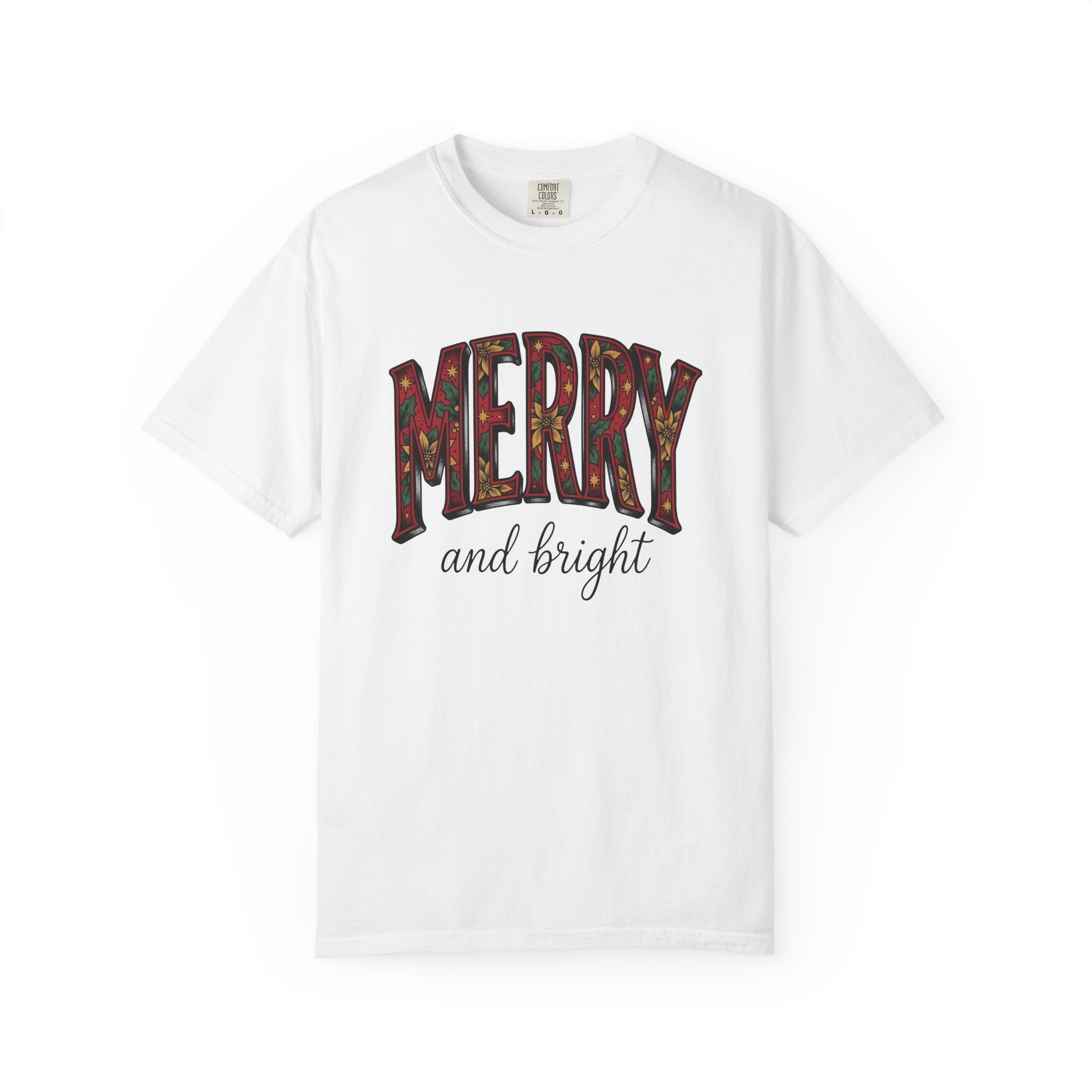 Poinsettia Holly Words Shirt Christmas Festivities Gift Women Merry Tee Christmas Decoration T-Shirt Holiday Fan Christmas Art Tshirt