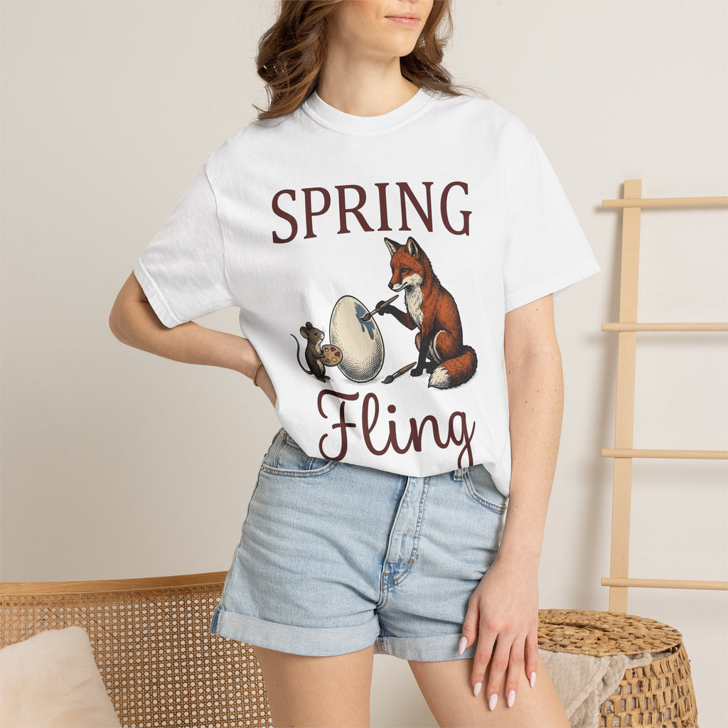 Fox Rodent Egg Shirt Easter Fauna Gift Women Classic Tee Vixen T-Shirt Easter Fan Retro Tshirt Wildlife Graphic Line Art Paint Brush Tshirt