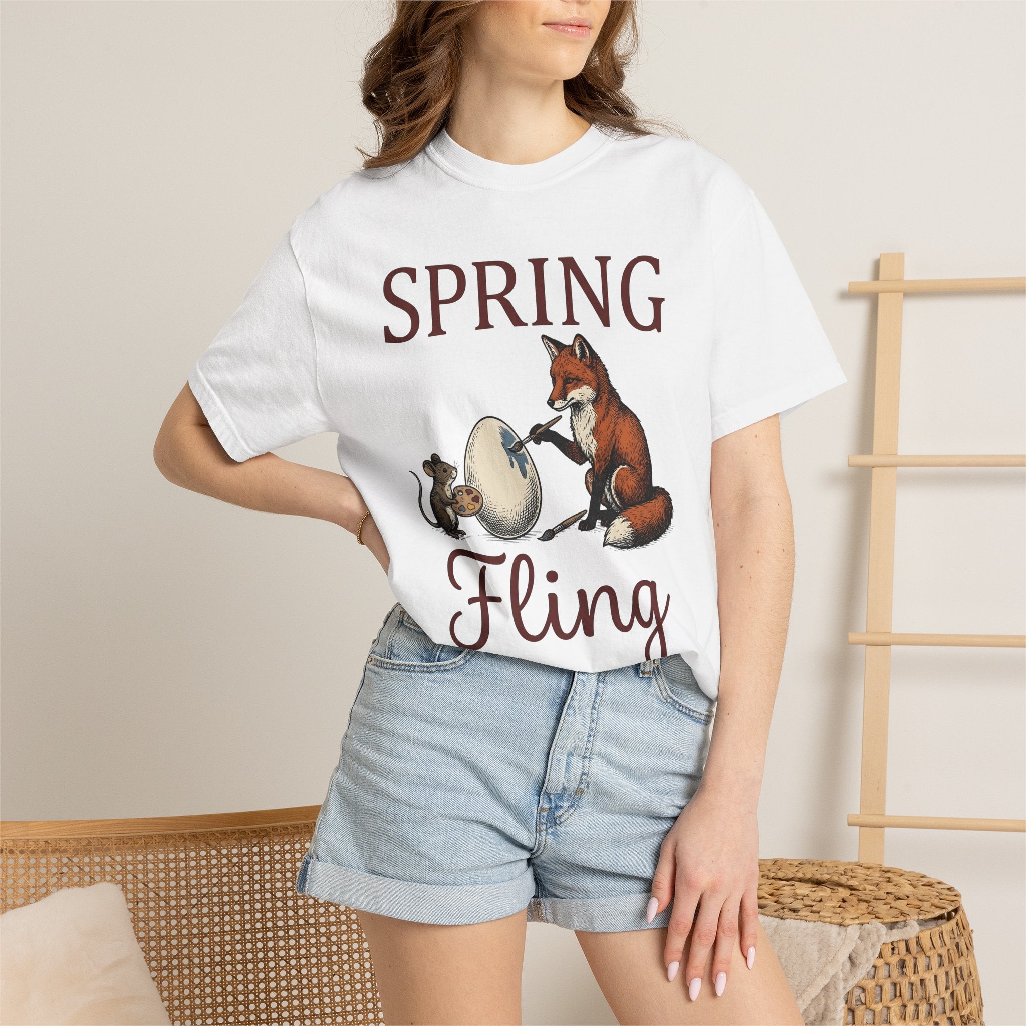 Fox Rodent Egg Shirt Easter Fauna Gift Women Classic Tee Vixen T-Shirt Easter Fan Retro Tshirt Wildlife Graphic Line Art Paint Brush Tshirt