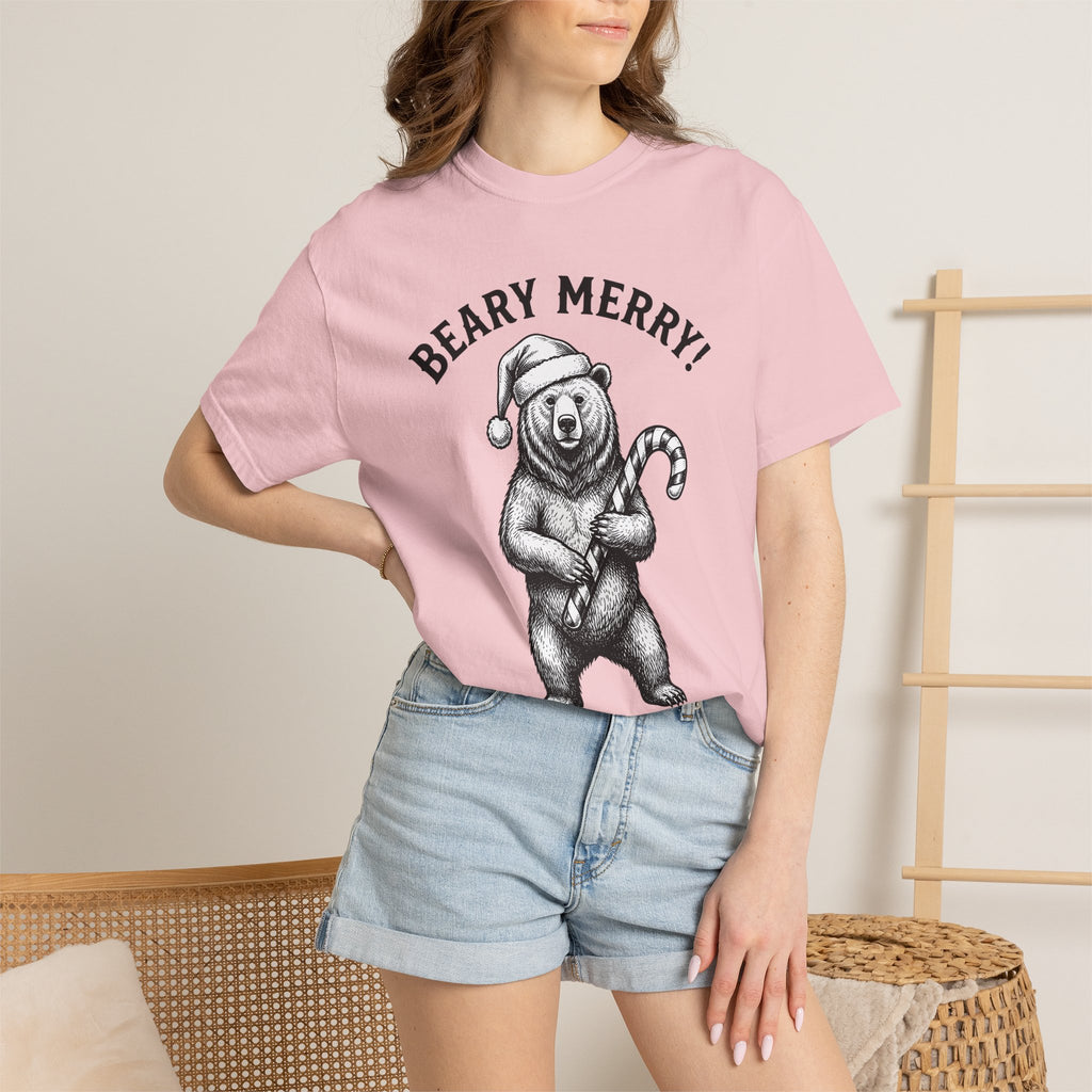 Bear Santa Hat Shirt Christmas Animal Gift Women Hand Drawn Tee Teddy T-Shirt Xmas Fan Illustrated Tshirt Wildlife Graphic Vintage Candy