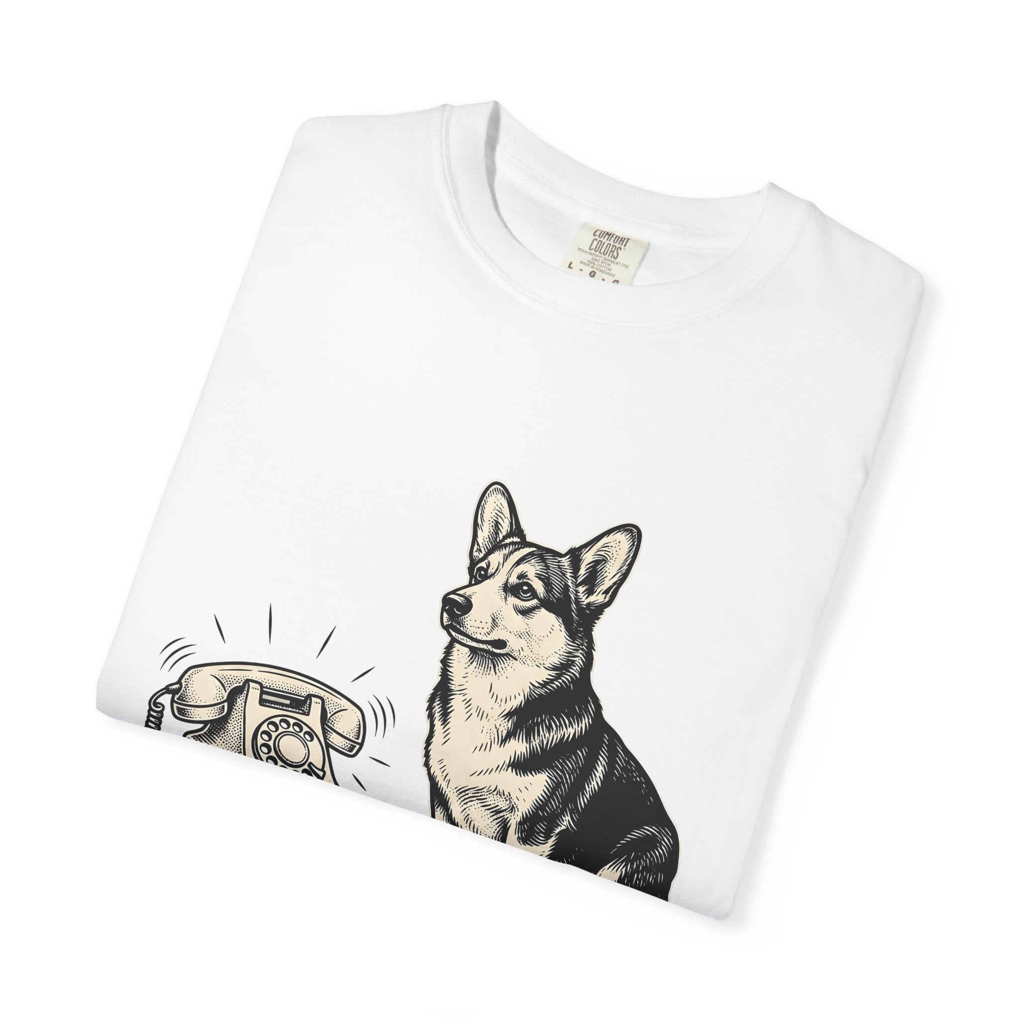 Corgi Pet Shirt Dog Comedy Gift Women Antique Tee Puppy T-Shirt Dog Fan Retro Tshirt Humor Graphic Doodle Vintage Telephone Tshirt
