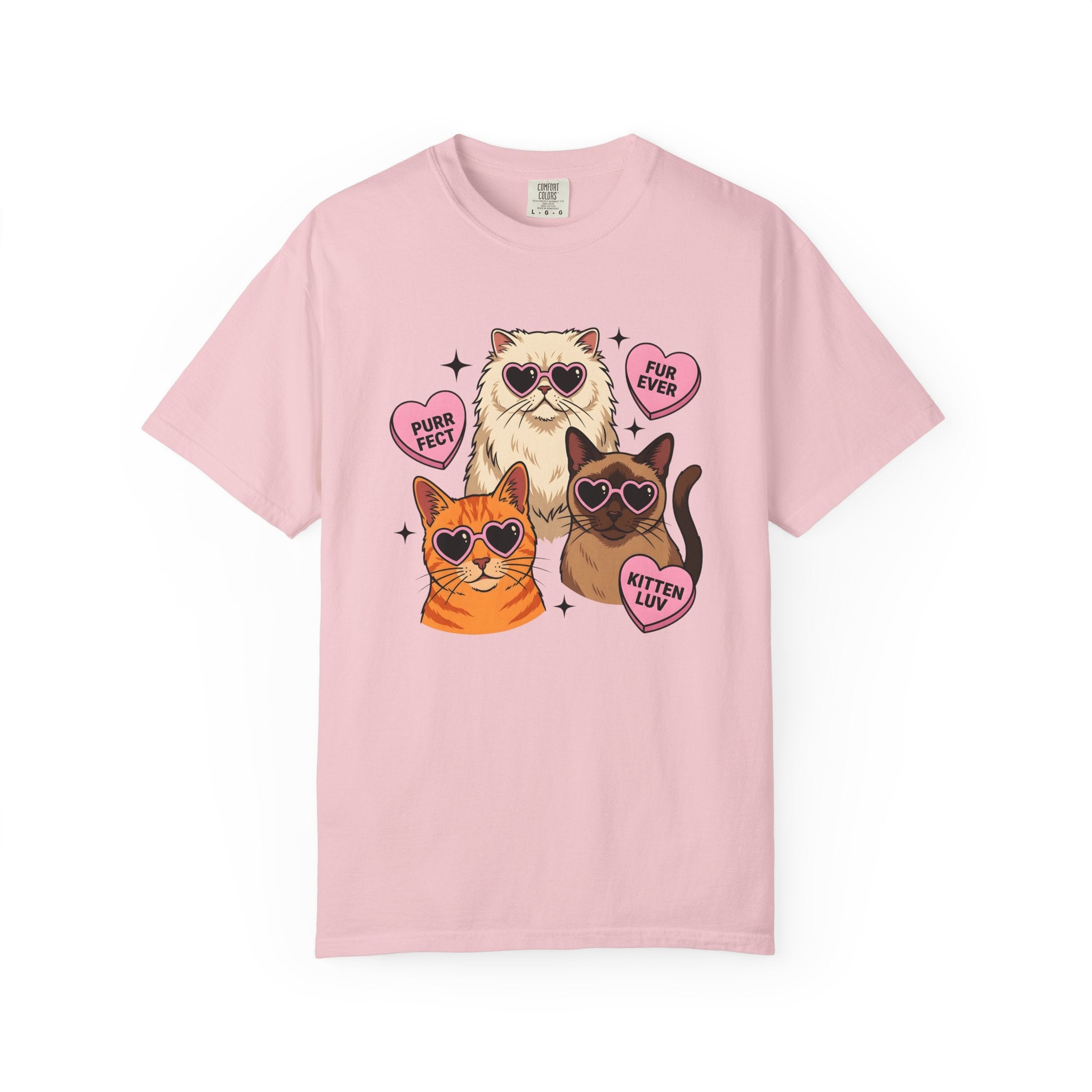 Cat Trio Shirt St. Valentine's Day Animal Gift Women Comic Tee Kittens T-Shirt Valentine Fan Cartoon Tshirt Creature Graphic Vintage Heart