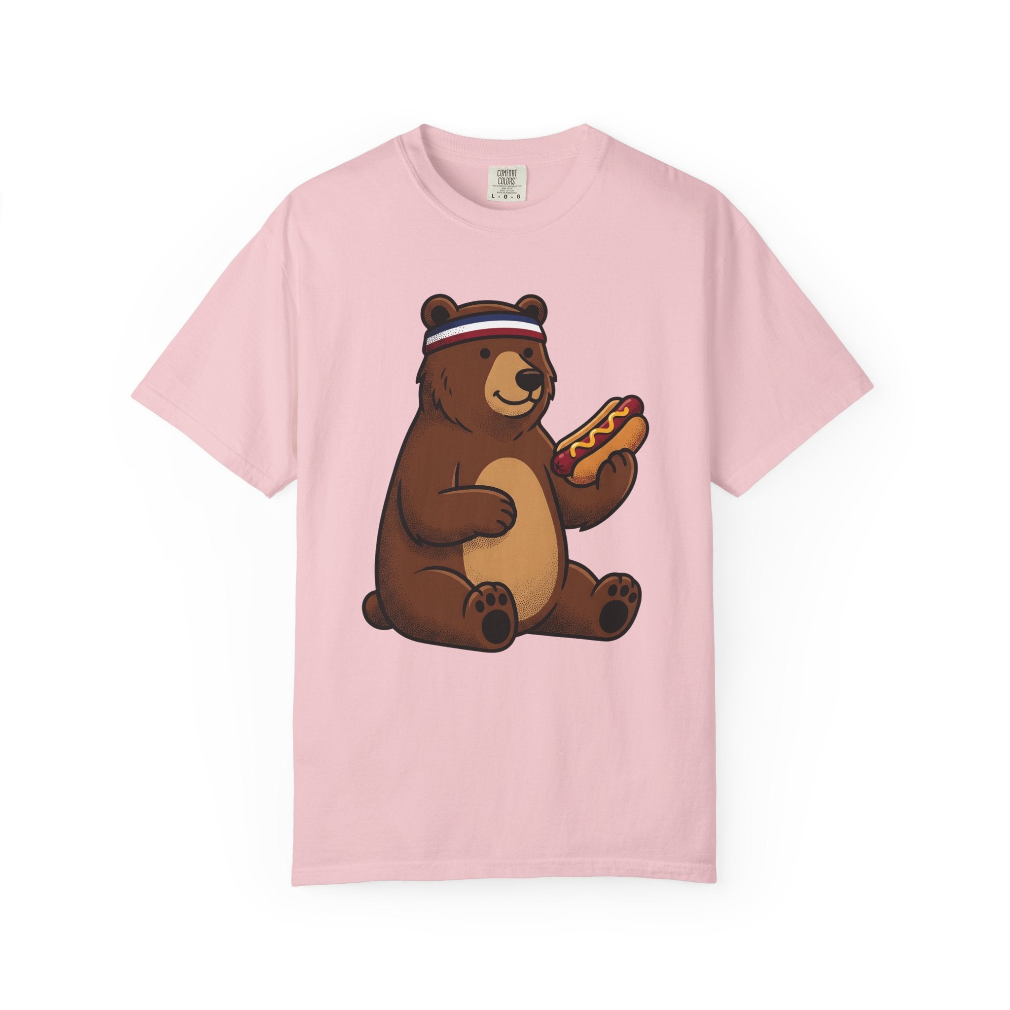 Bear Sausage Shirt America Flag Gift Women Comic Tee Sausage T-Shirt Patriot Fan Cartoon Tshirt Banner Graphic Vintage Sweatband Tshirt