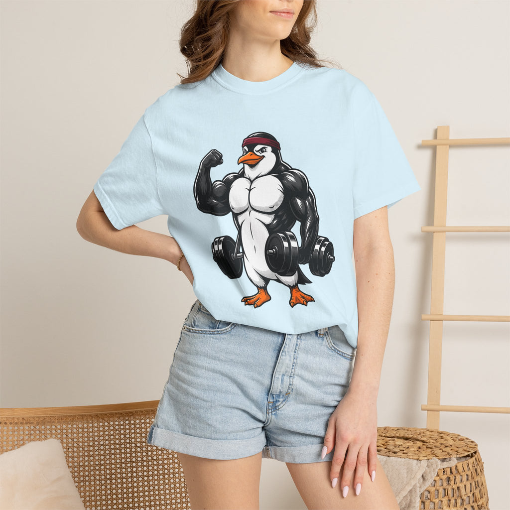 Muscular Penguin Shirt Fitness Wildlife Gift Women Comic Tee Penguin T-Shirt Gym Enthusiast Cartoon Tshirt Wildlife Graphic Tshirt Cartoon